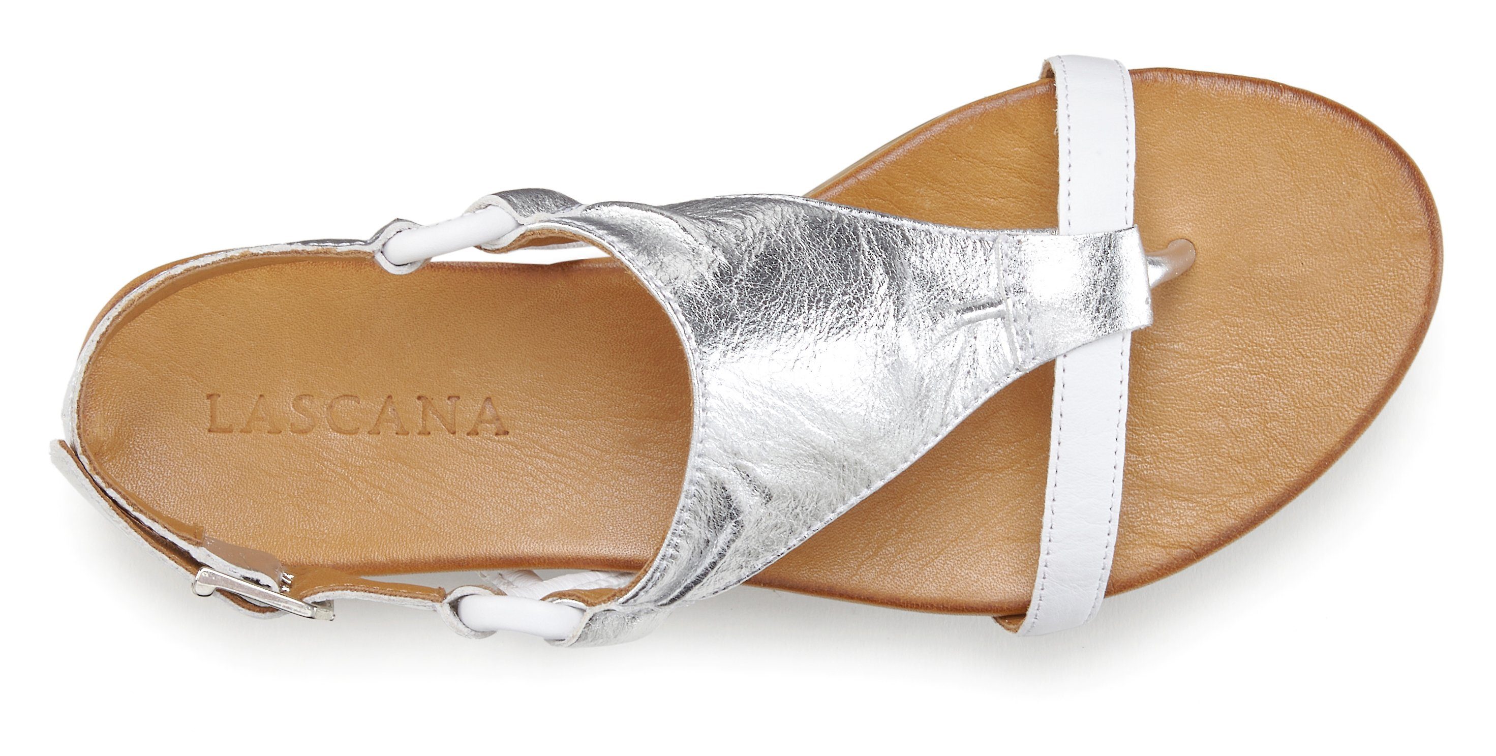 LASCANA Sommerschuh Sandale Sandalette, Sommerschuh aus hochwertigem Leder mit Metallic Optik