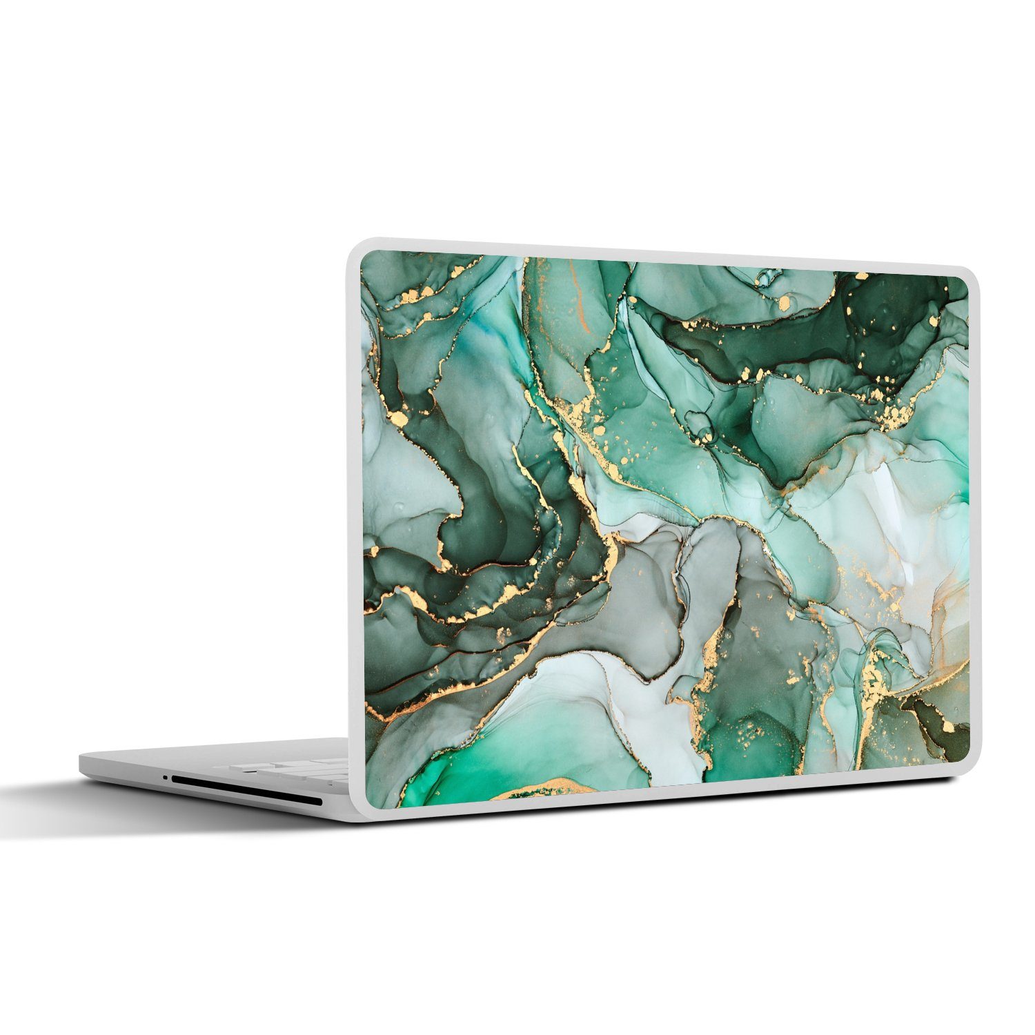 MuchoWow Laptop-Aufkleber Gold - Marmor - Grün - Luxus - Marmoroptik - Grau, (1tlg), Laptop Folien Cover, Aufkleber, Sticker, Schutz vor Kratzern, 30x21 cm