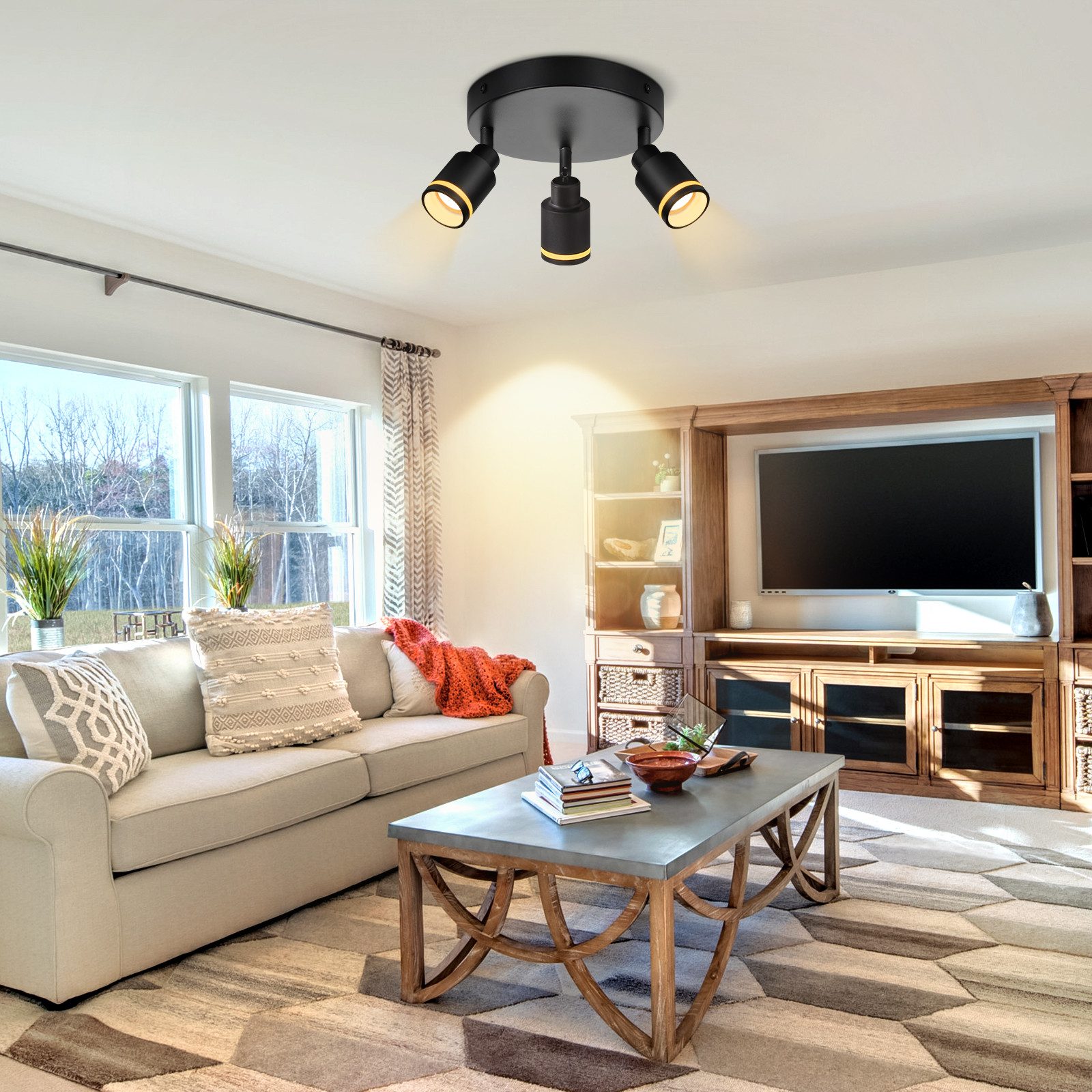 ZMH Deckenstrahler 3 Flammig Schwenkbar 355° Modern Deckenlampe für Büro Wohnzimmer, Austauschbare Leuchtmittel, ohne Leuchtmittel, Einstellbar Schwarz Deckenspot Schlafzimmer