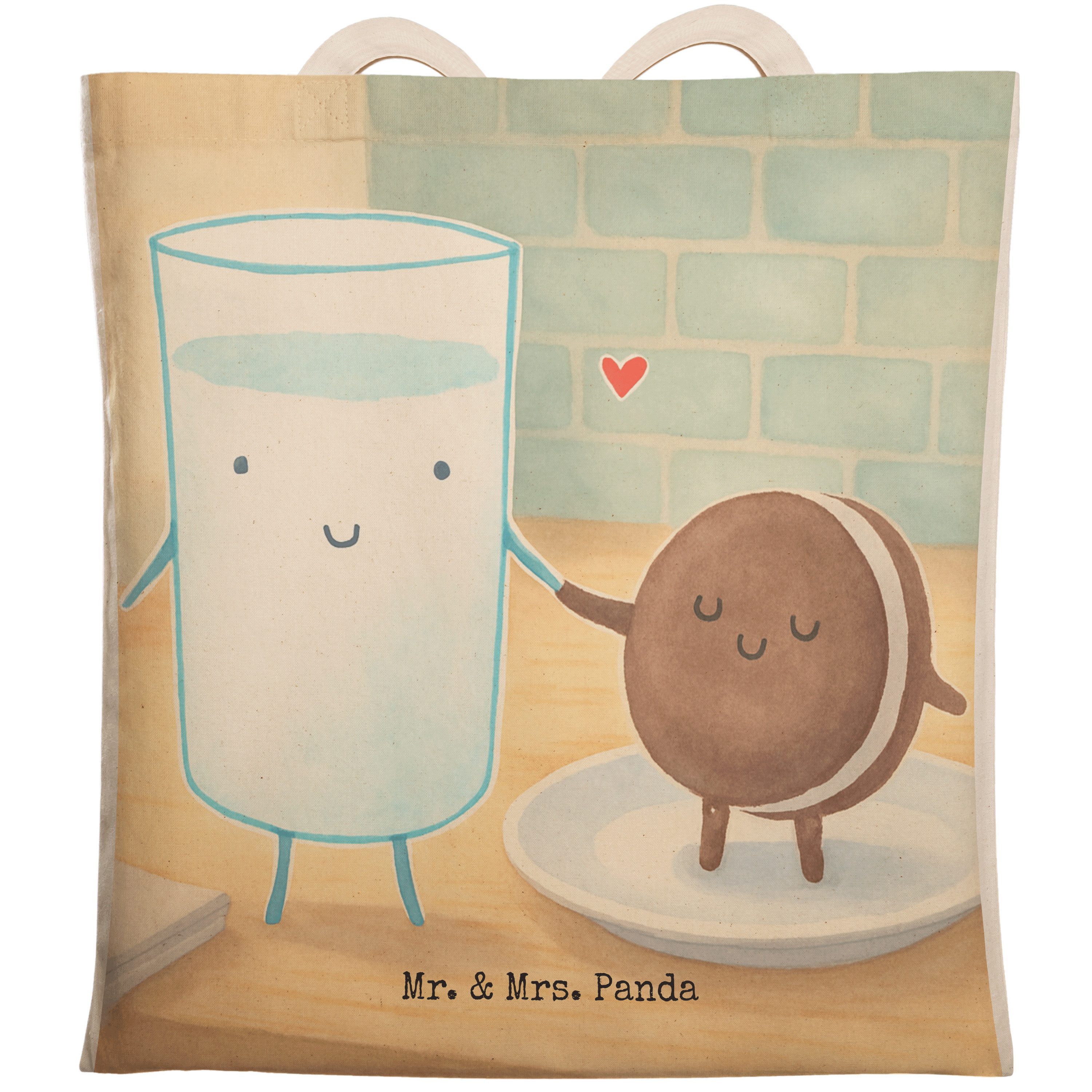 Mr. & Mrs. Panda Tragetasche Milch Keks Design, Tüte, Weiß, Lustige Sprüche, Einkaufstaschen, Stof (Packung, 1-tlg)