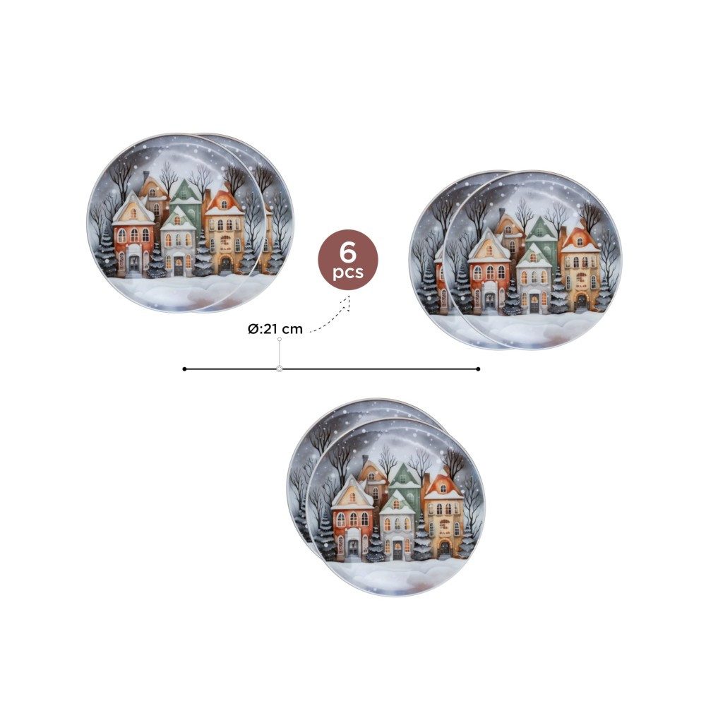 Kütahya Porselen Dessertteller Magicland 6-tlg. Kuchenteller Set 21 cm Weihnachten
