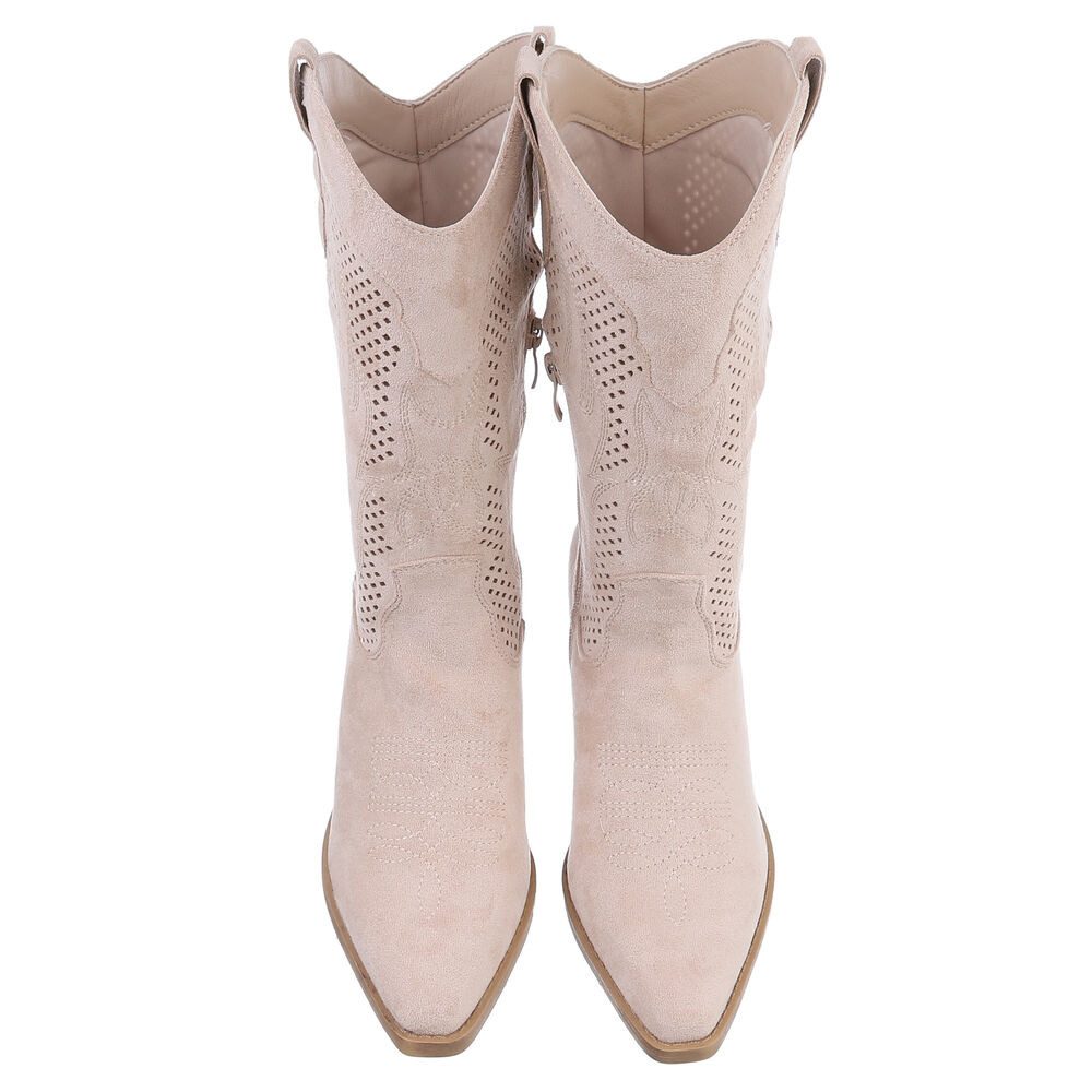 Ital-Design Damen Cowboyboots Western Westernstiefel (88671681) Blockabsatz Stiefel in Beige – Bild 4 von 5