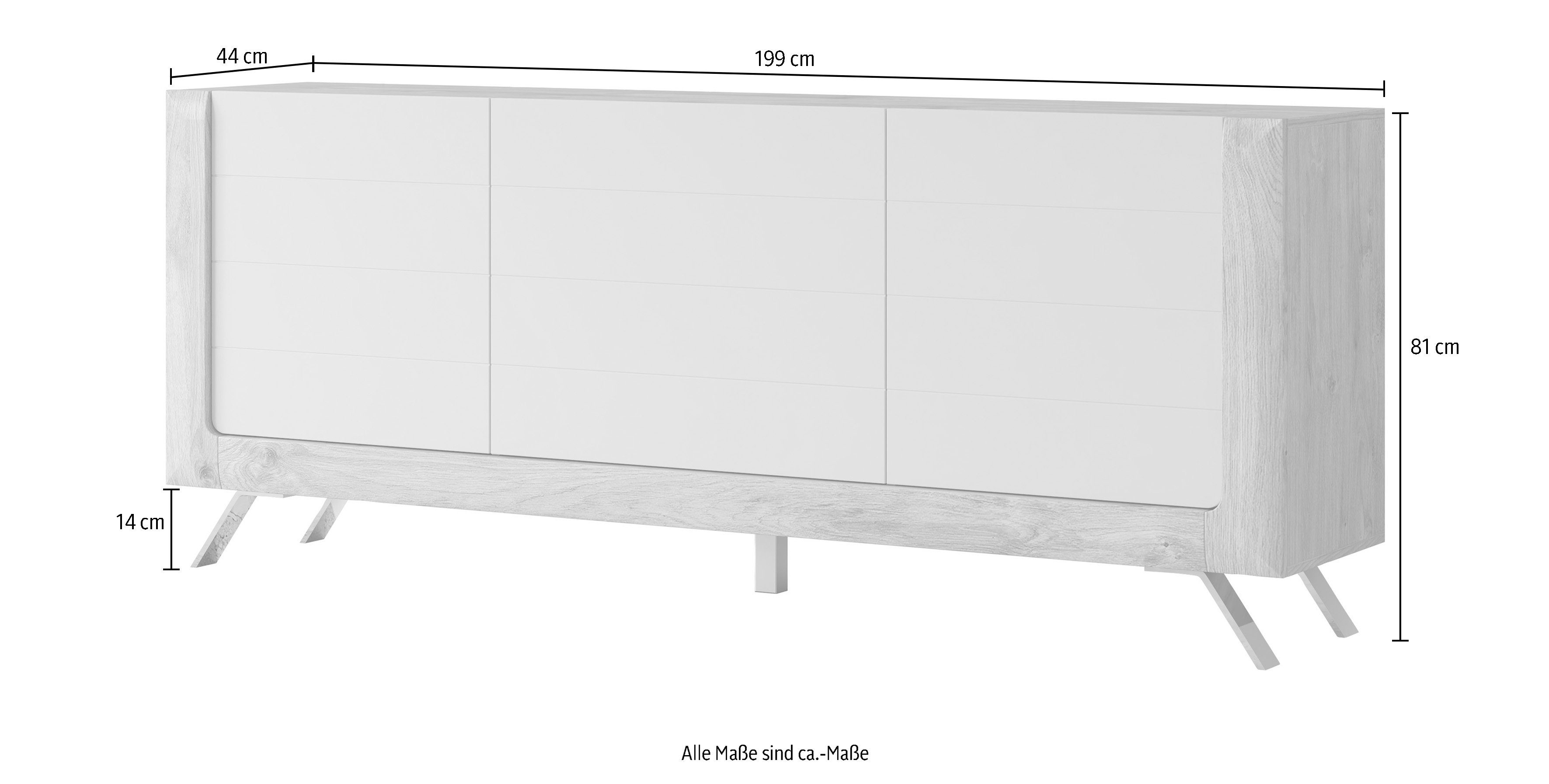 Leonique Sideboard Kasai, Breite 199 cm, mit 3 Türen