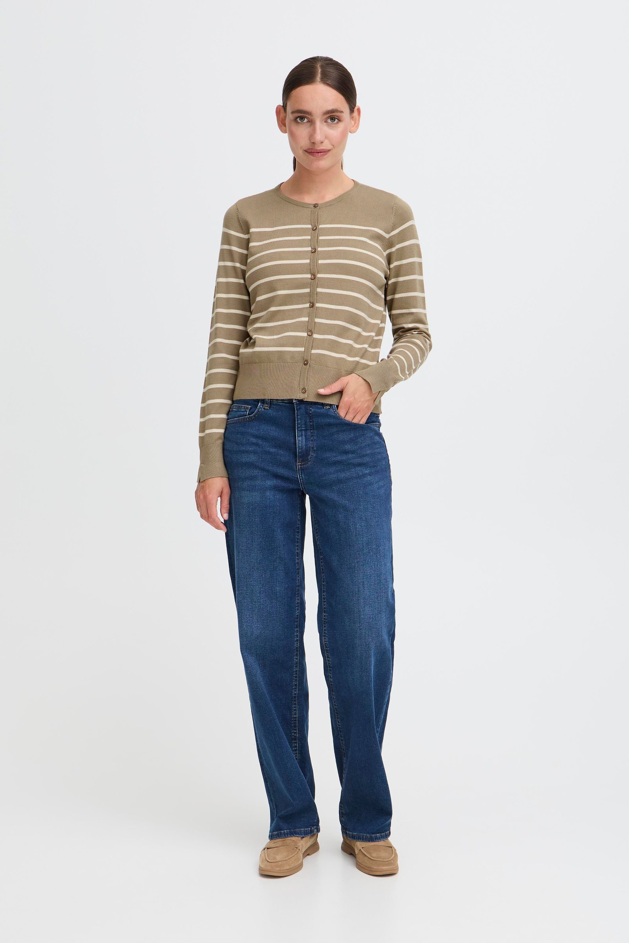OXMO Strickjacke OXKeana Modischer Feinstrick-Cardigan mit Streifen