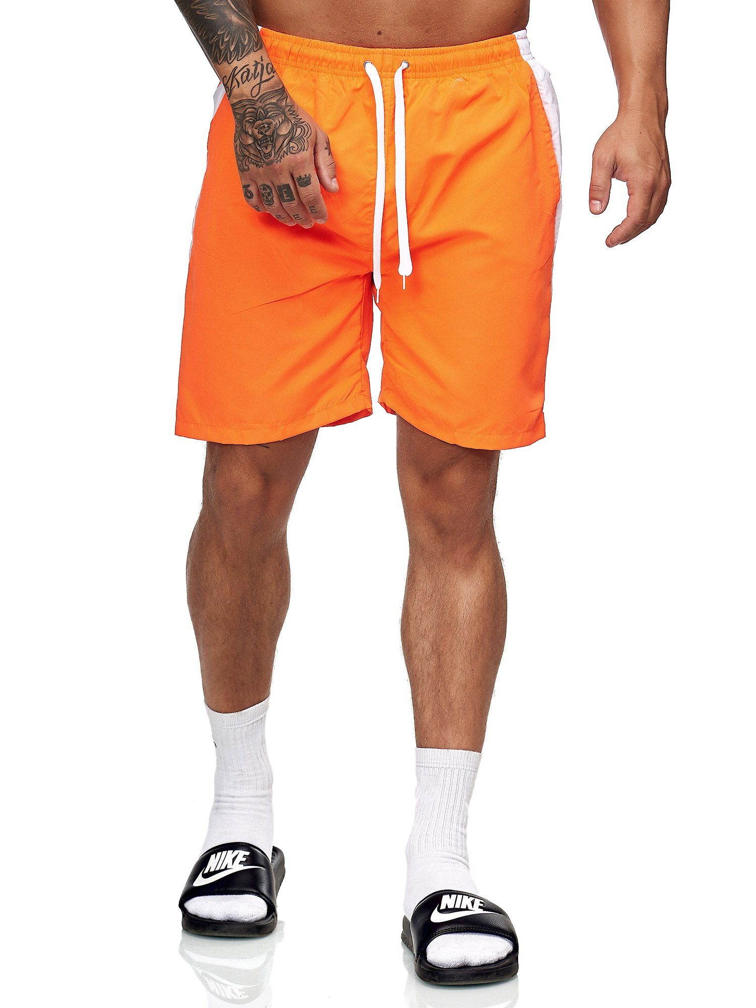 Bermudas Orange Shorts Hose (Kurze Sweatpants, Fitness Freizeit 1-tlg., im Design) modischem BH200 Weiss Casual OneRedox 400