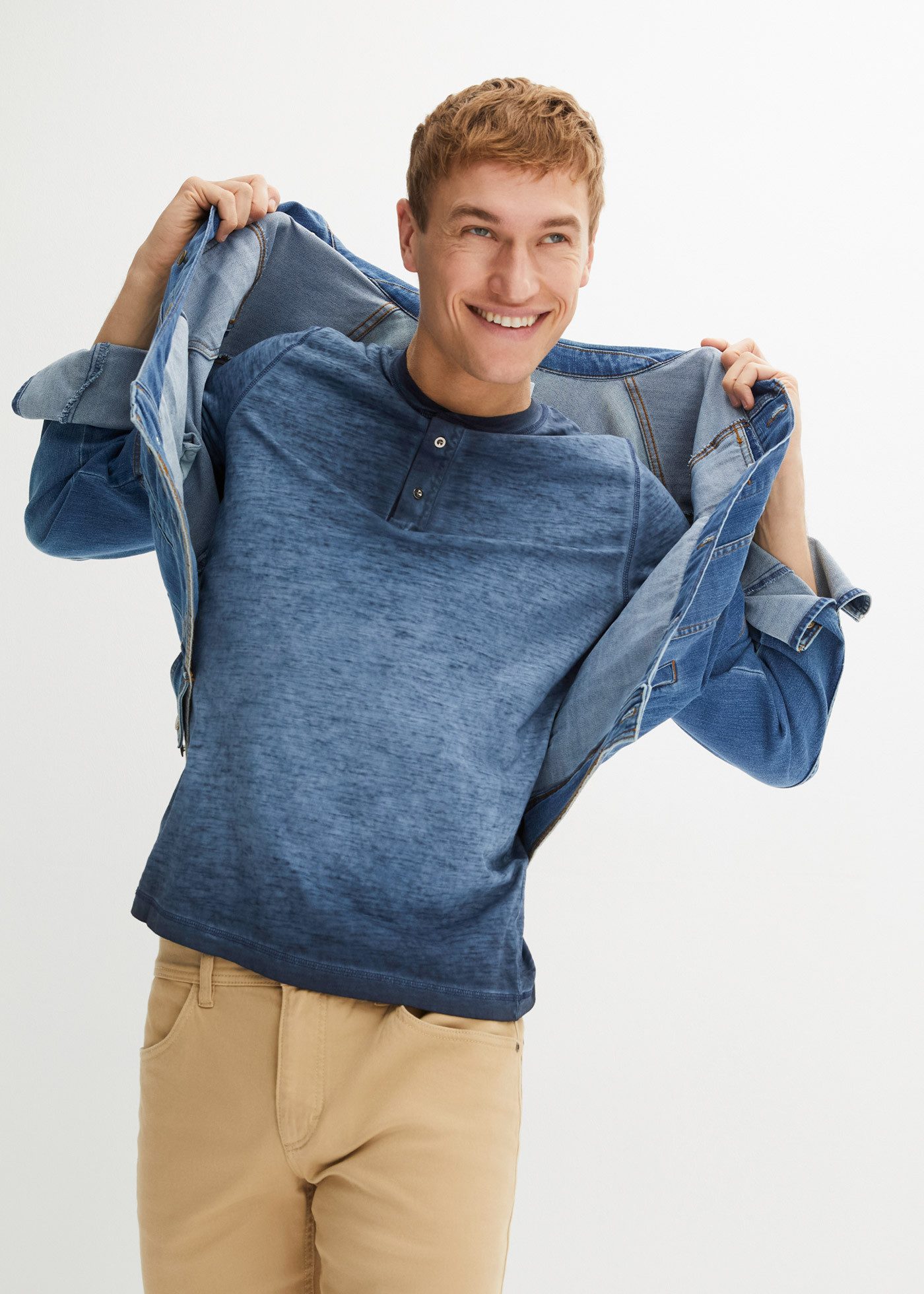 bonprix Henleyshirt Regular Fit, Kurzarm, im Vintage Look, aus reiner Baumwolle