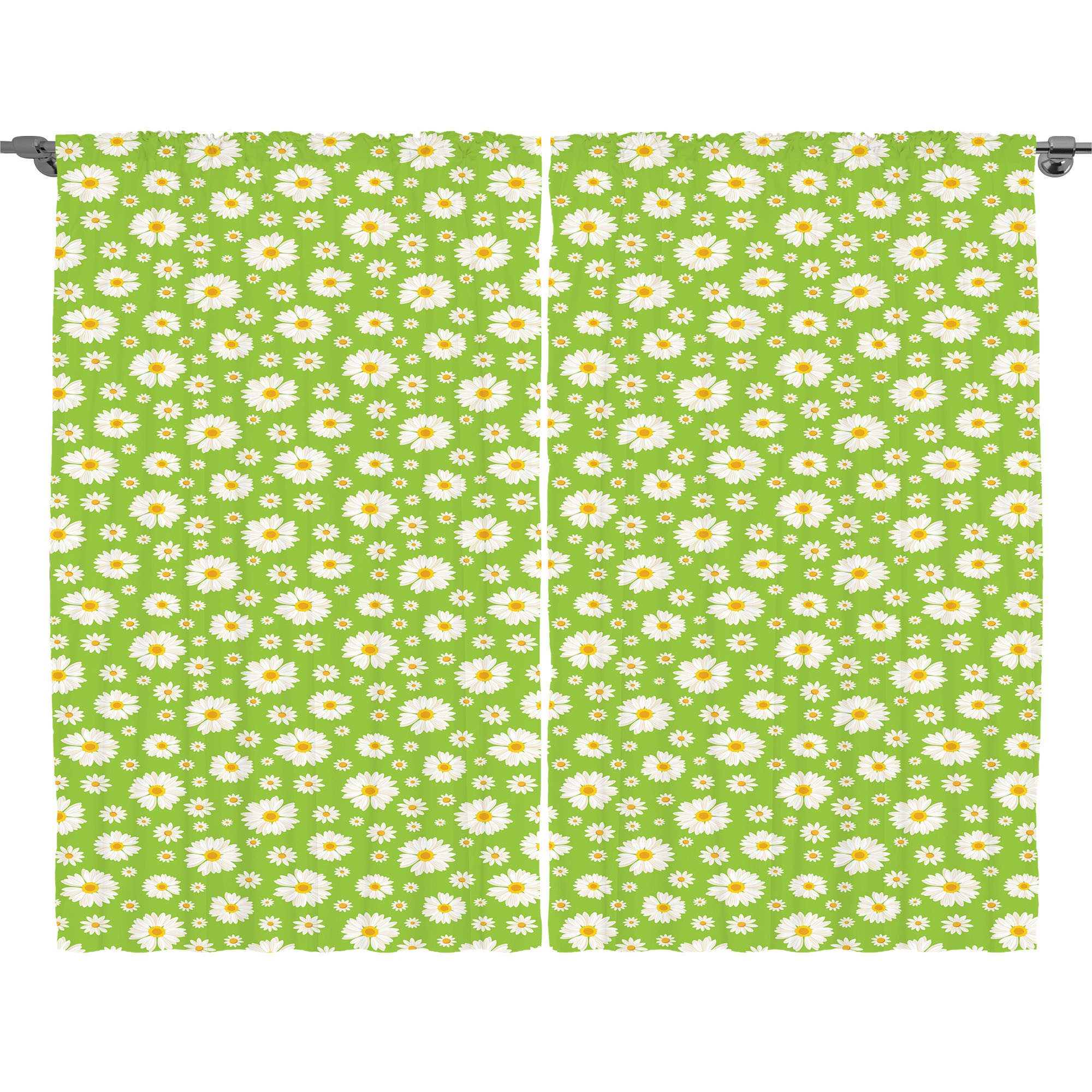 Abakuhaus Gardine Schlafzimmer Kräuselband Vorhang mit Schlaufen und Haken, Gänseblümchen Kamille Bloom auf Hellgrün