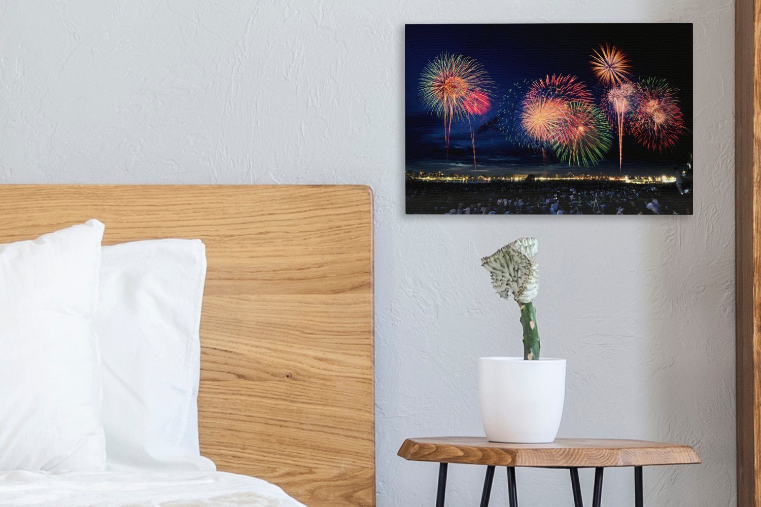 OneMillionCanvasses® Leinwandbild Feuerwerk zu Neujahr, St), cm 30x20 Wandbild Wanddeko, Aufhängefertig, Leinwandbilder, (1