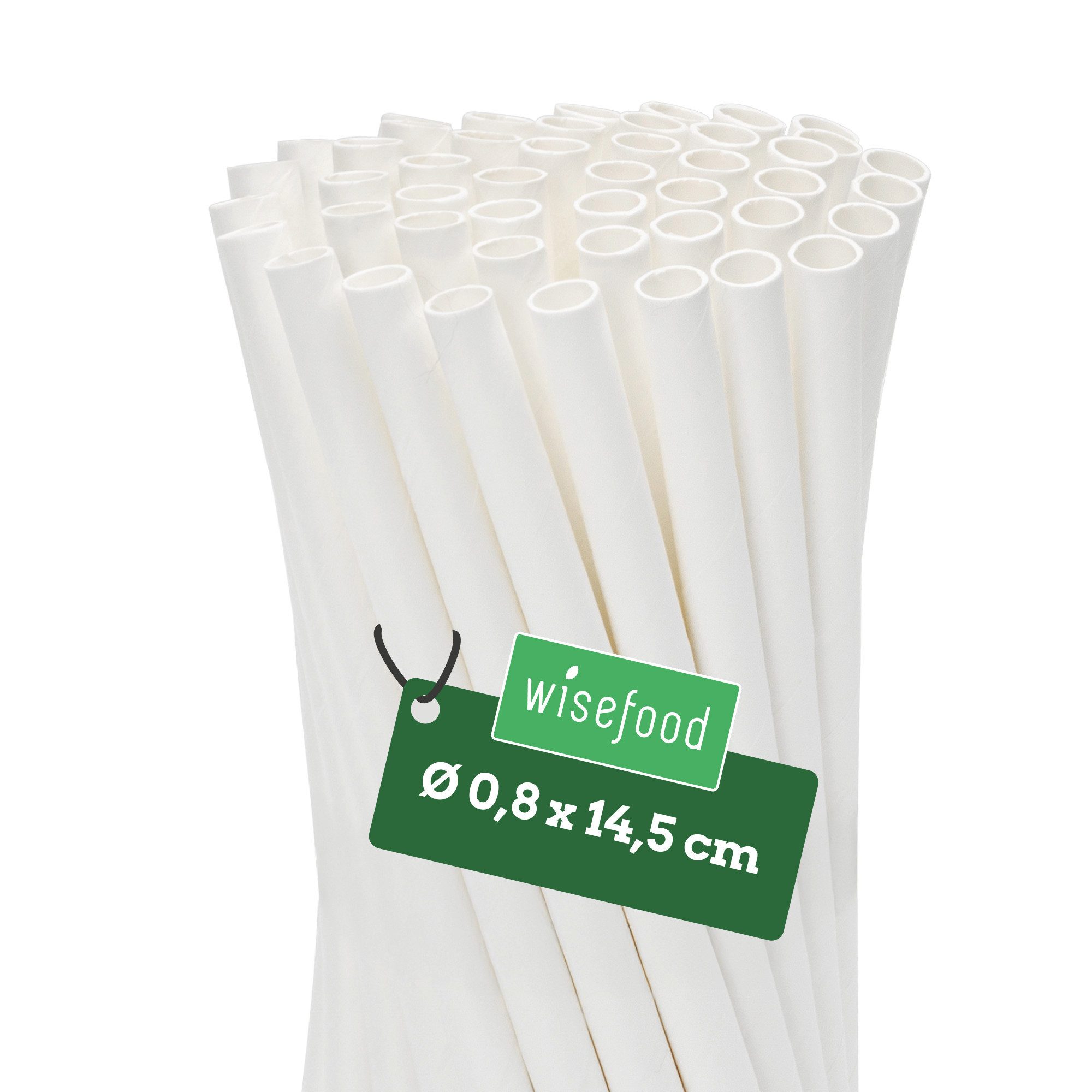 wisefood Trinkhalme Papier-Strohhalme, weiß, Ø 0,8 x 14,5 cm, (100-tlg)