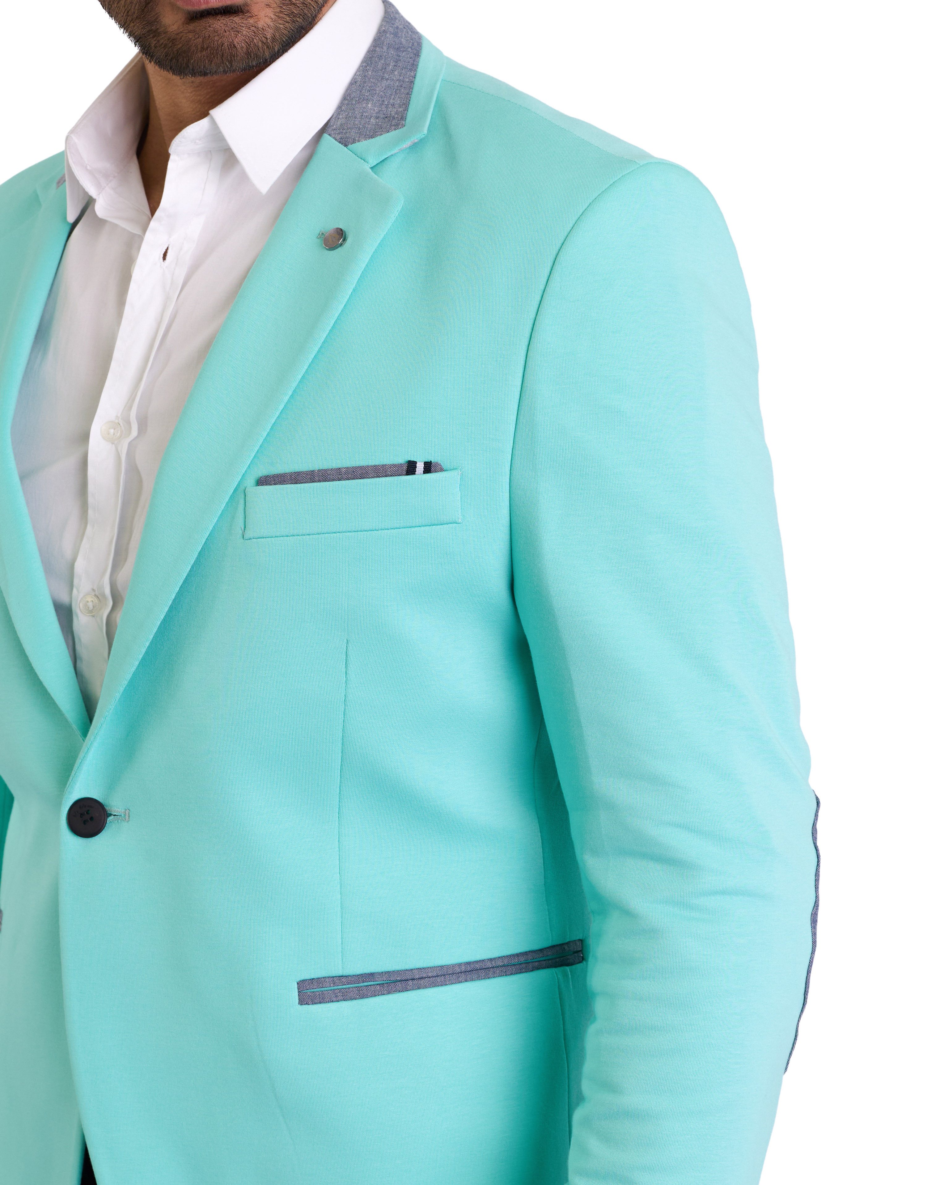 Denim Distriqt Jerseysakko Sportliches Herren Jersey Sakko mit besonderen Details Auquamarine 46