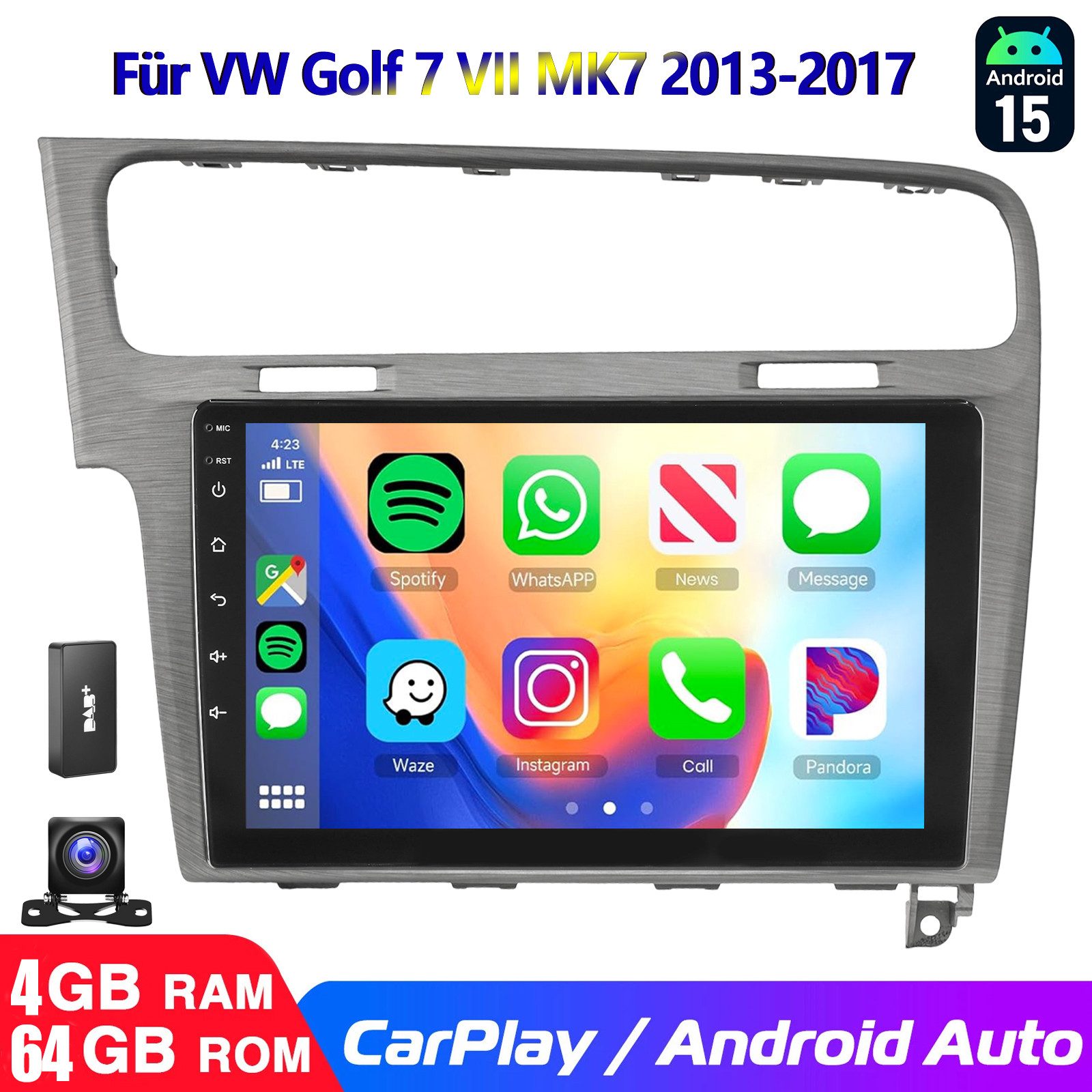 ESSGOO 10.1" Für VW Golf 7 VII MK7 2013-2017 Android 15 Autoradio Autoradio (RDS, Digitalradio (DAB), FM, Carplay GPS NAVI WIFI RDS SWC BT)