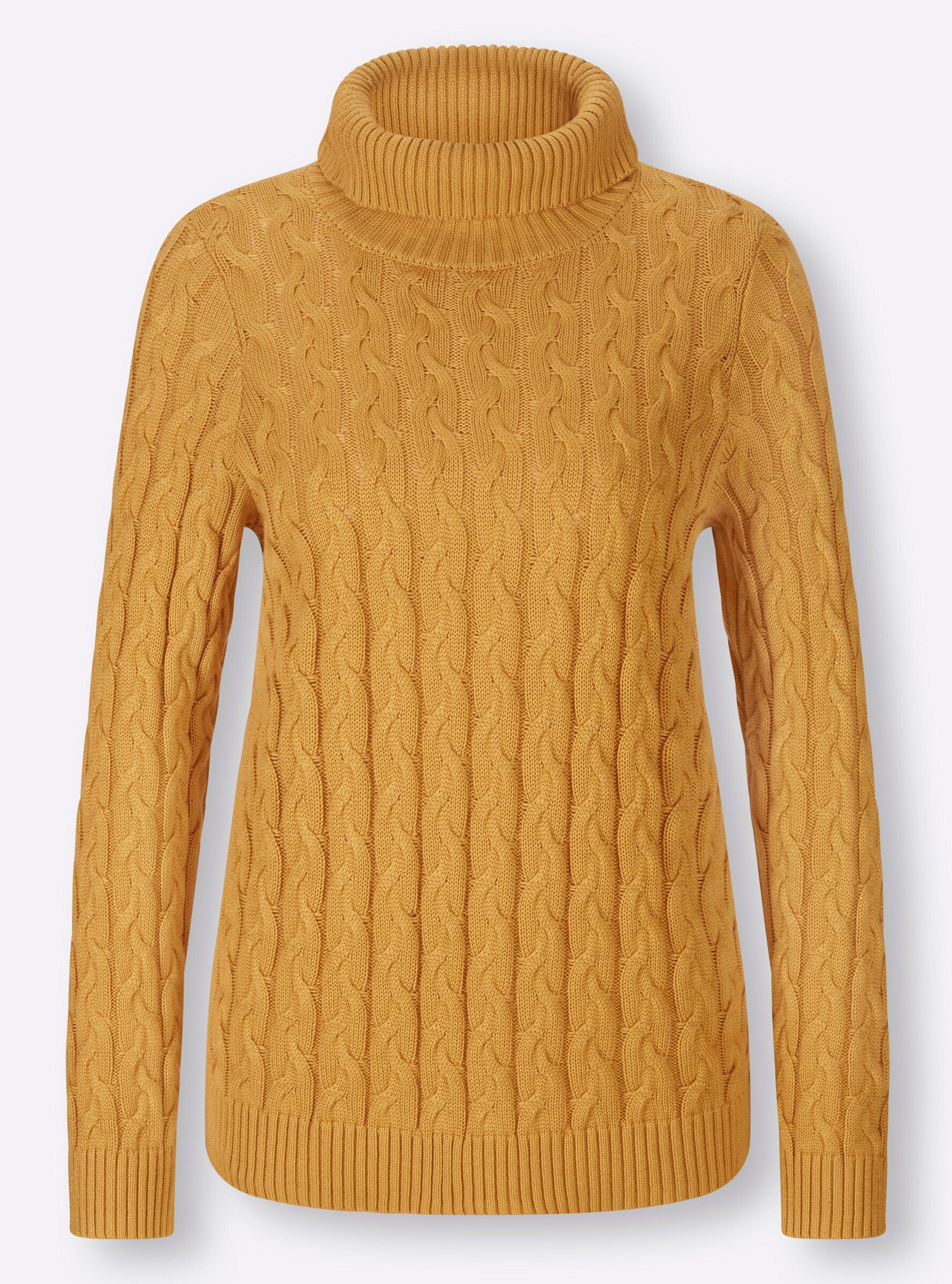 Strickpullover Rollkragen-Pullover Langarm Feinstrick, Zopfmuster