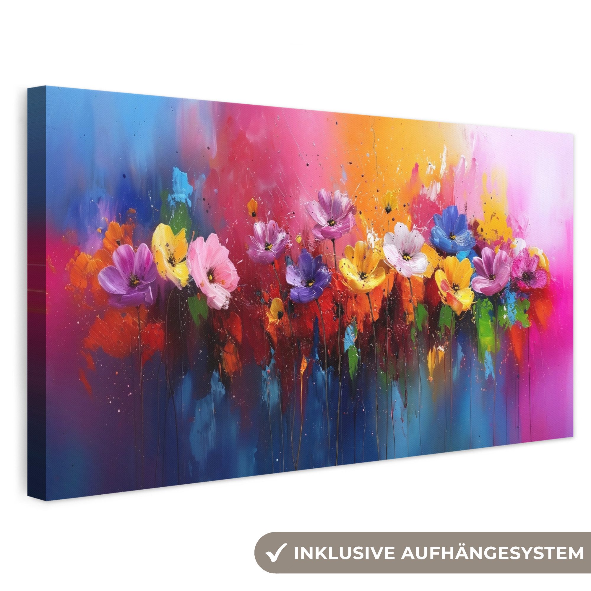 OneMillionCanvasses® Leinwandbild Panorama Fantasie-Blumen - Malen - Verspielt, Fotodruck (1 St), Wandbild, Deko Schlafzimmer Wohnzimmer Flur 40x20 cm