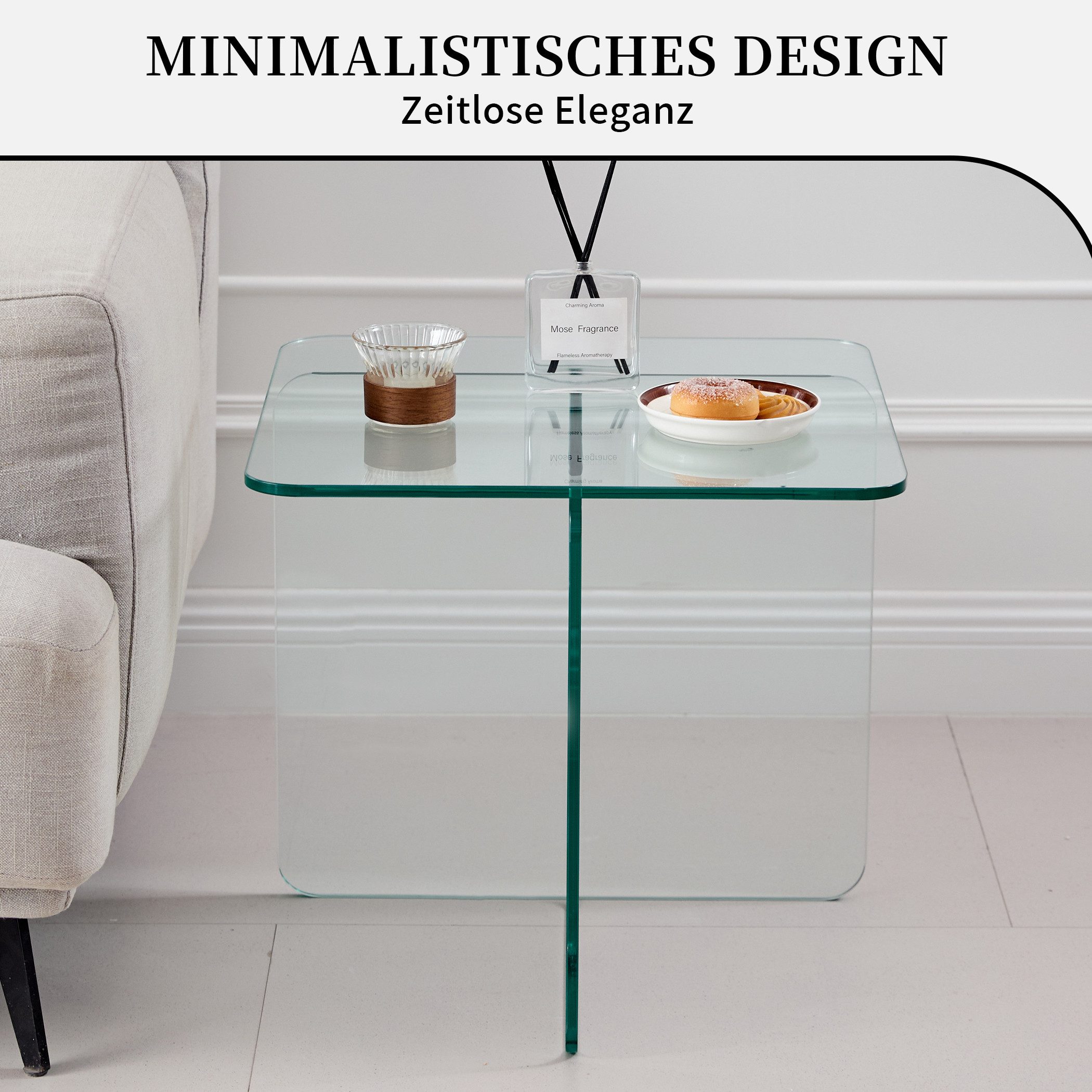 SeedWave Couchtisch Beistelltisch mit T-förmigem Gestell, 40cm Quadratischer Tischplatte, bis 23kg belastbar, Wohnzimmertisch aufrecht oder seitlich plazieren