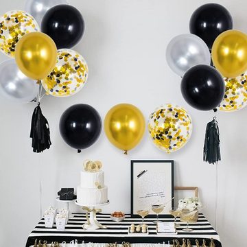 GelldG Luftballon Luftballons Schwarz Gold Silber mit Golden Konfetti Party Ballons