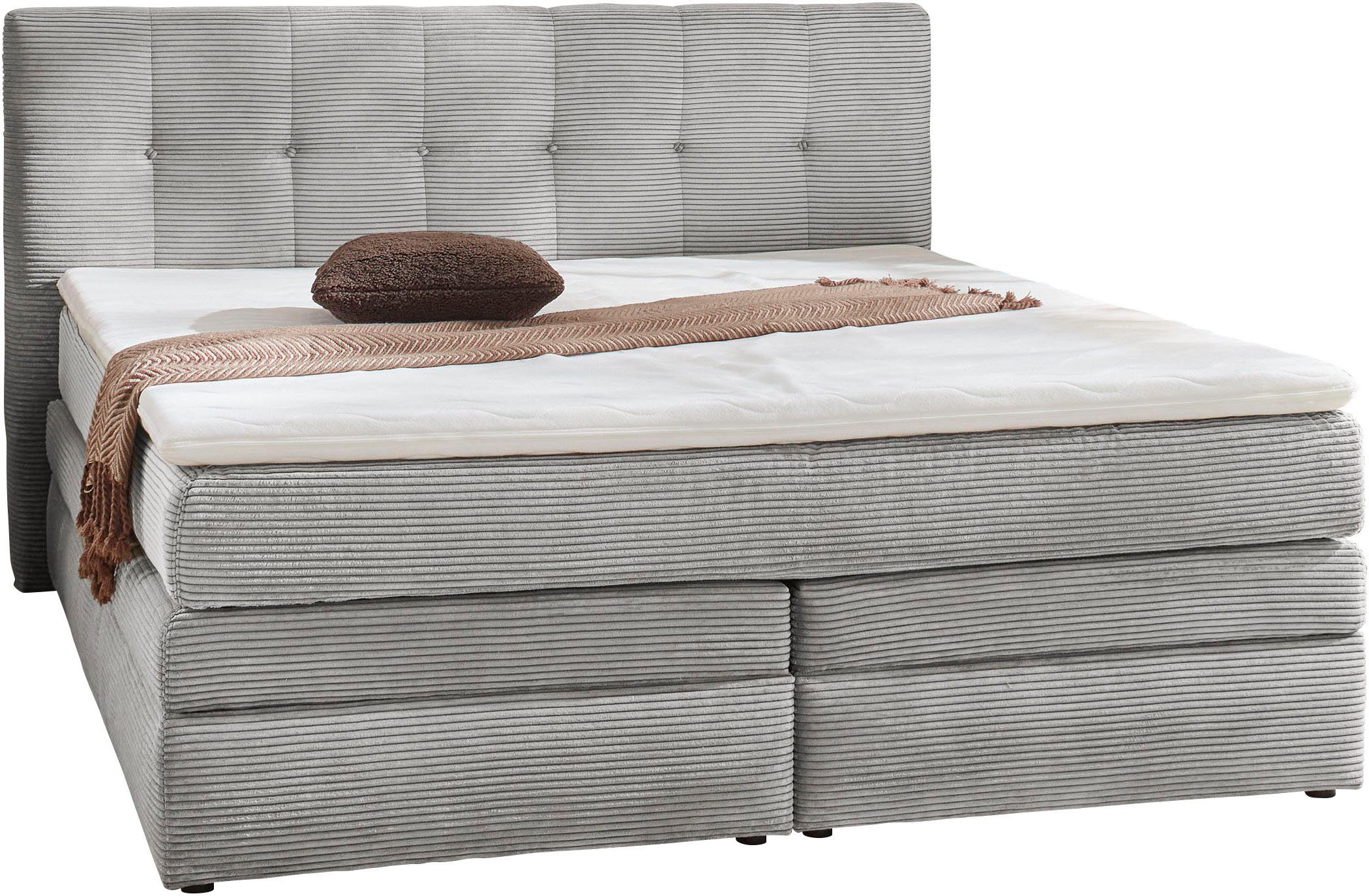 Jockenhöfer Gruppe Boxspringbett AMY in Cord, erhältlich in den Breiten 180cm & 200cm, mit Bettkasten & Kaltschaum-Topper