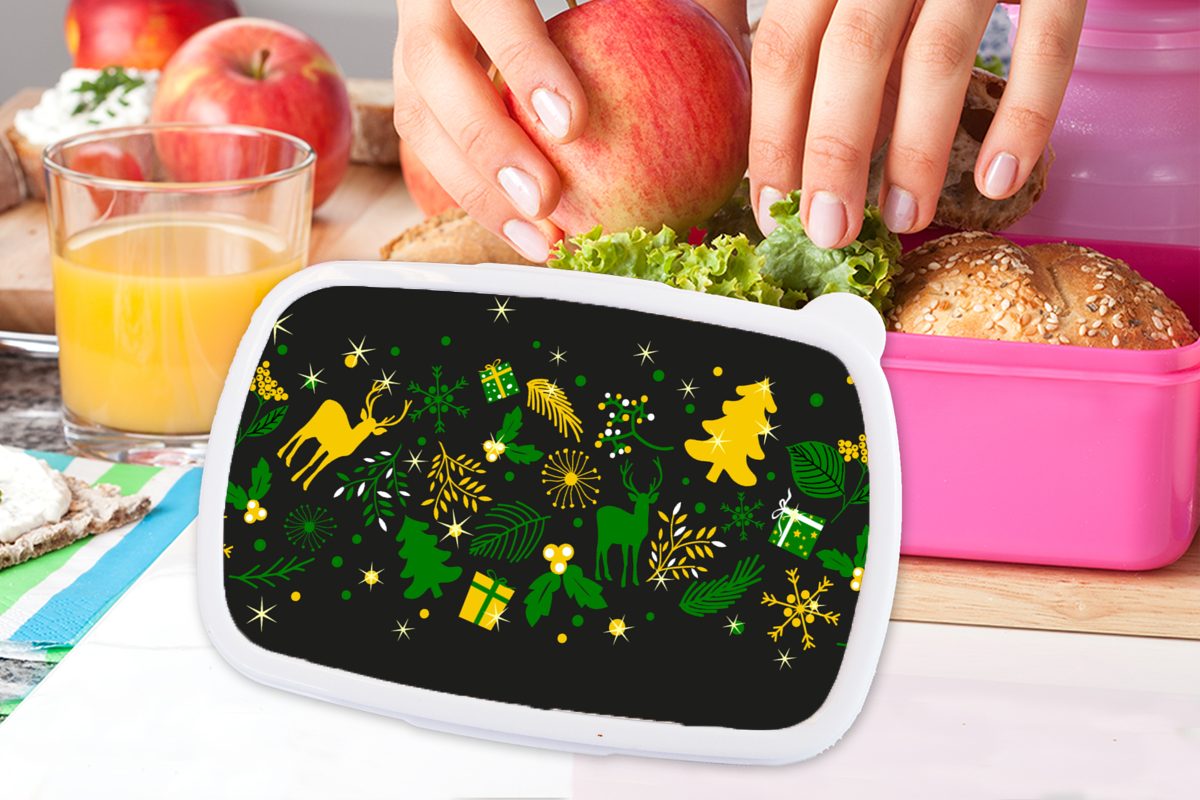 - für rosa Weihnachten Snackbox, - Kunststoff, (2-tlg), Kinder, Erwachsene, Brotdose Lunchbox Muster Kunststoff Mädchen, MuchoWow Hirsche, Brotbox