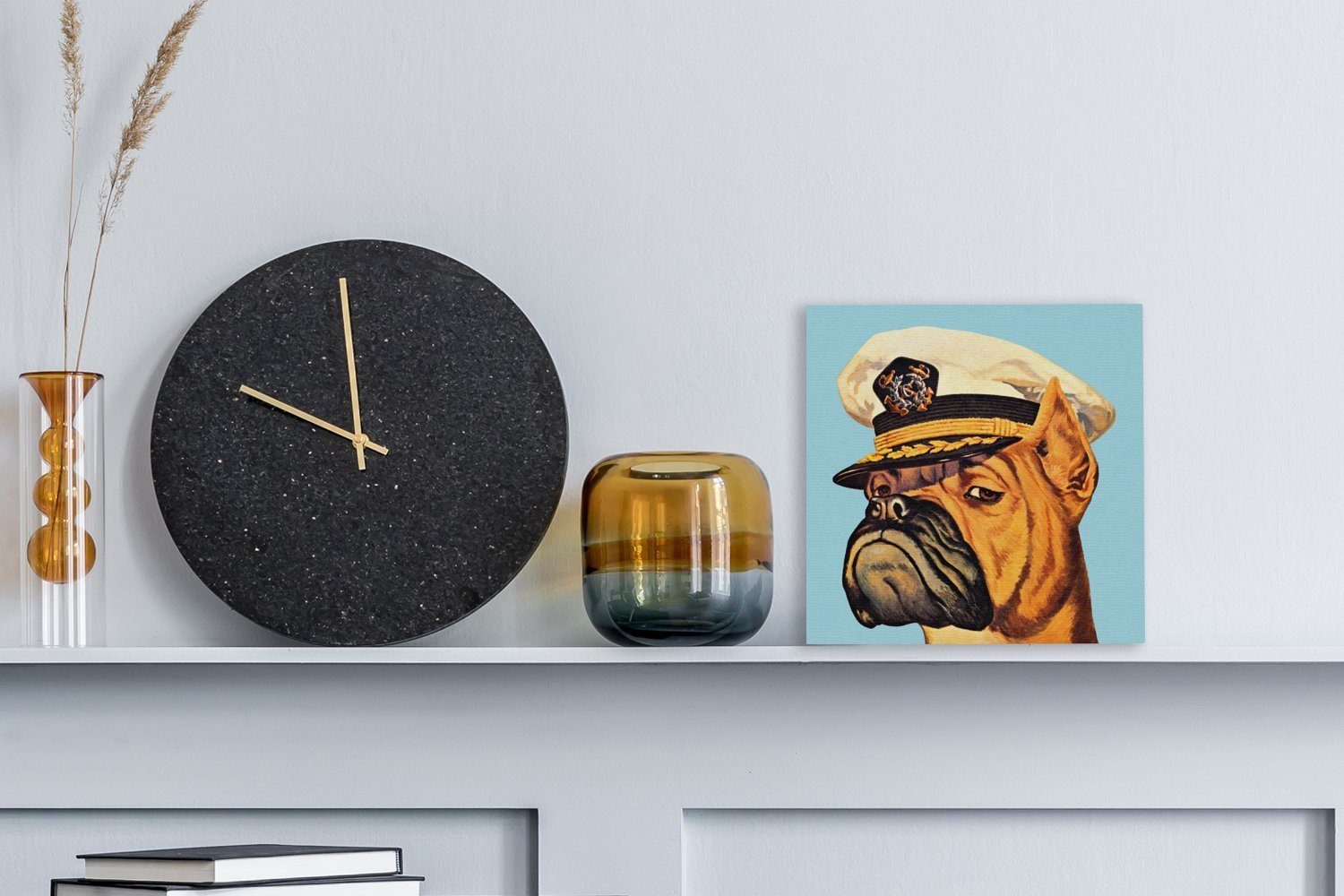 Schlafzimmer (1 Pop-Art, St), Wohnzimmer Kapitän der eines Illustration Eine Leinwandbild als Hundes OneMillionCanvasses® in Leinwand Bilder für