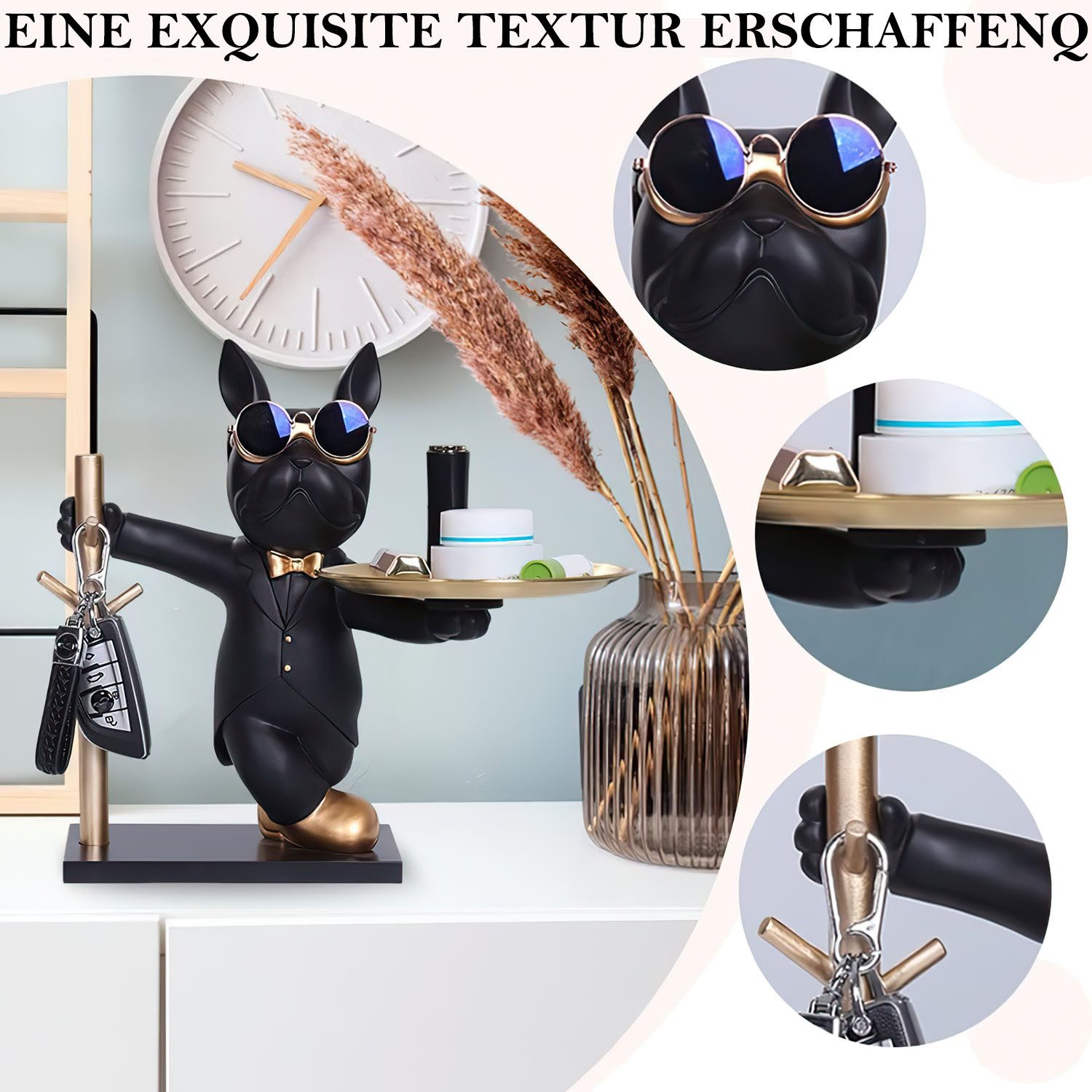 SURFOU Tierfigur Bulldogge Skulptur Deko Schlüssel Ablage Hund mit Tablett günstig online kaufen