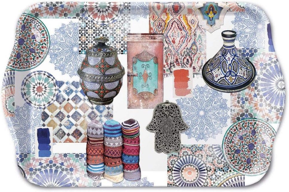 Ambiente Luxury Paper Products Tablett Dekotablett, Serviertablett, Planzen, Blumen, Tiere, Vogel, Melamine, Vintage, Blumentopf, Vase Tablett Medina - 13x21 cm -, (1-tlg), Meer, Strand Sommer, Frühling, Herbst, Winter