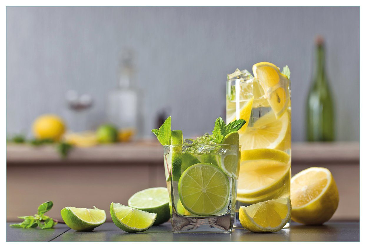 Wallario Küchenrückwand Cocktails mit Zitronen, (1-tlg) und Limetten