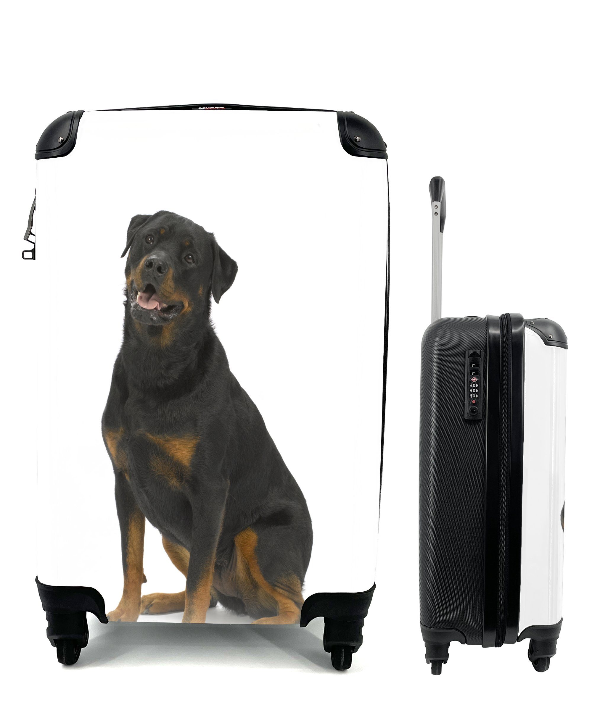 MuchoWow Handgepäckkoffer Rottweiler auf weißem Hintergrund, 4 Rollen, Reisetasche mit rollen, Handgepäck für Ferien, Trolley, Reisekoffer