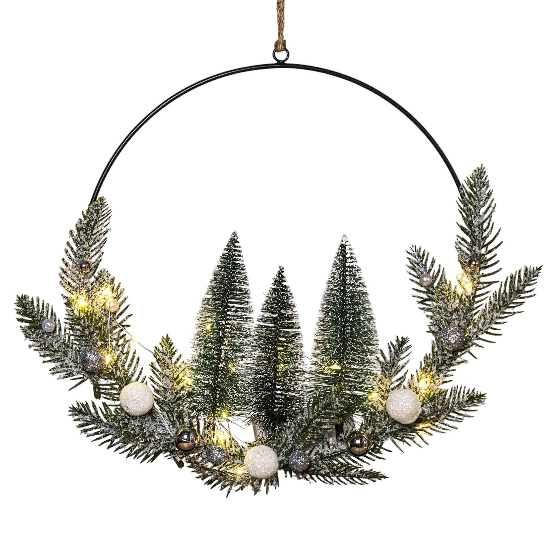 Meinposten Dekokranz LED Weihnachtskranz Ø 30 cm mit 20 LEDs – warmweiß, dekoriert, Bereits festlich dekoriert