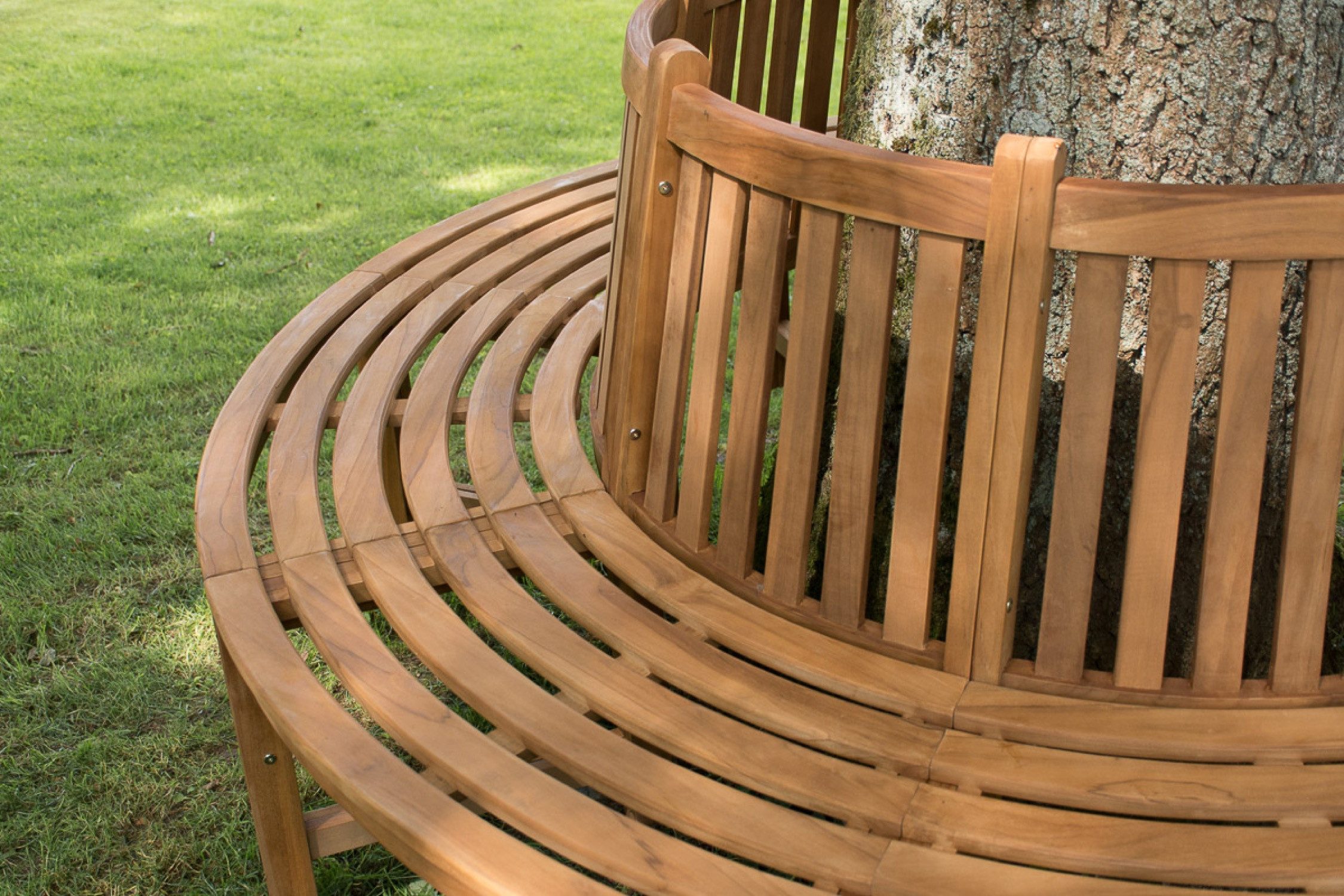 TPFGarden Baumbank Nelly (mit 360-Grad Sitzfläche), Teak-Holz Garten Baumbank Sitzbank massiv 206 cm