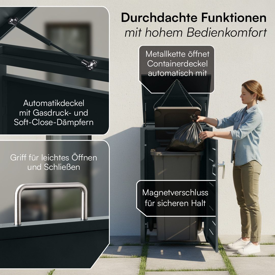 STEELSØN Mülltonnenbox Diorus 240L, abschließbar (Anthrazit, verfügbar mit 1, 2, 3, 4, oder 5 Türen), aus verzinktem Stahl