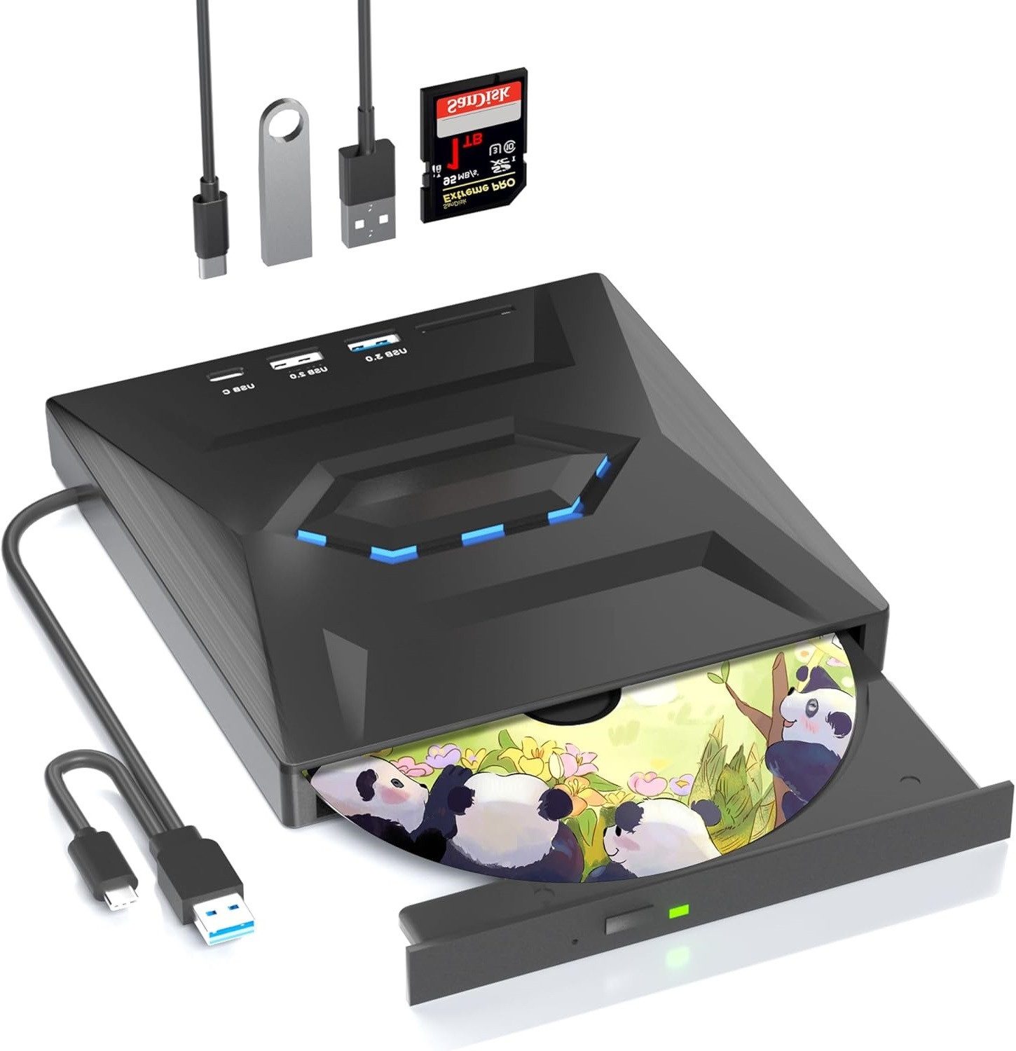 Externe CD DVD Laufwerk,USB 3.0,Typ-C,SD/TF Kartenleser,USB Anschlüsse DVD-Brenner