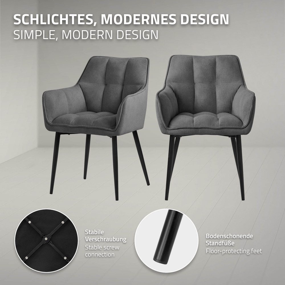 ML-DESIGN Polsterstuhl Esszimmerstuhl mit dickem gepolsterter Sitz Rücken- und Armlehnen (2 St), Wohnzimmerstuhl aus Frotteestoff Dunkelgrau Loungesessel Küchen – Bild 3 von 5
