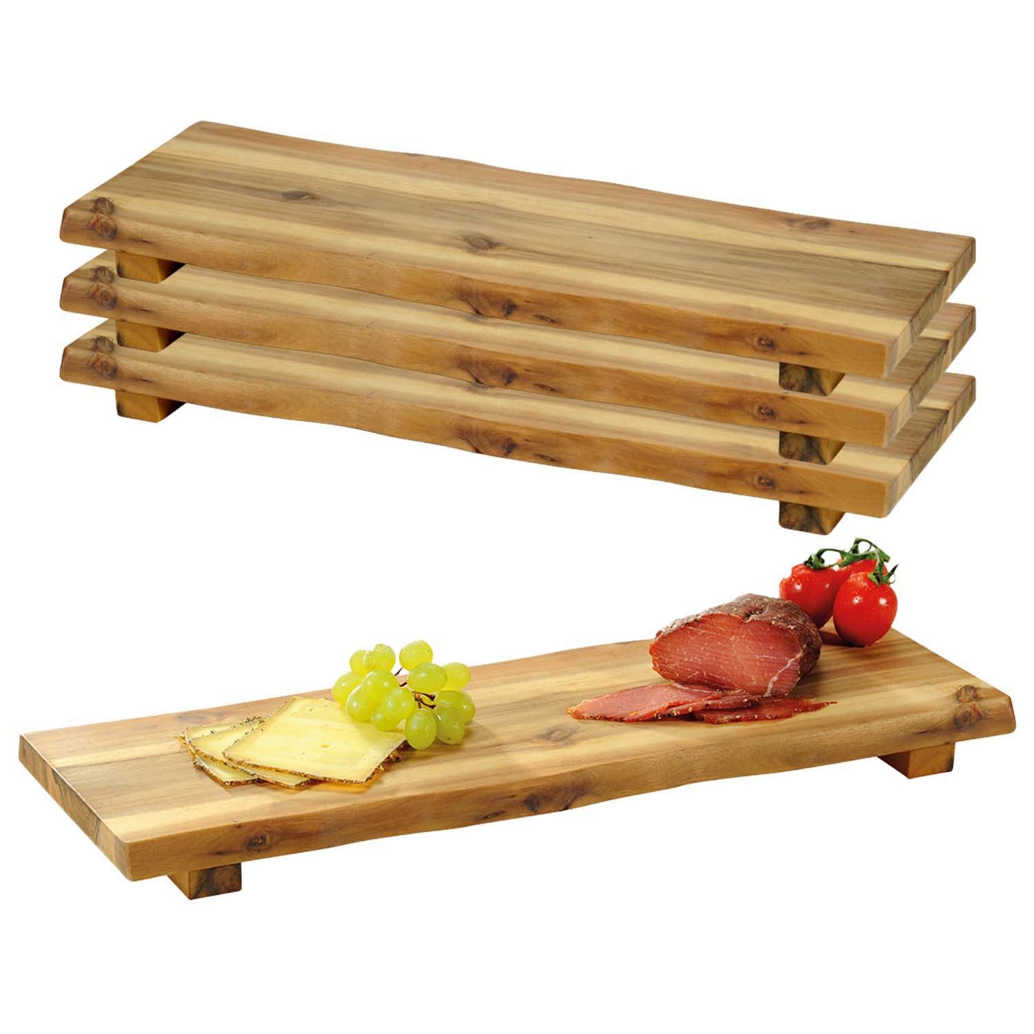 Kesper Servierbrett 4 Stück Servierbrett mit Füßen, Akazie - 53 x 19cm, Holz, (4-St), mit Füßen für einen sicheren Stand