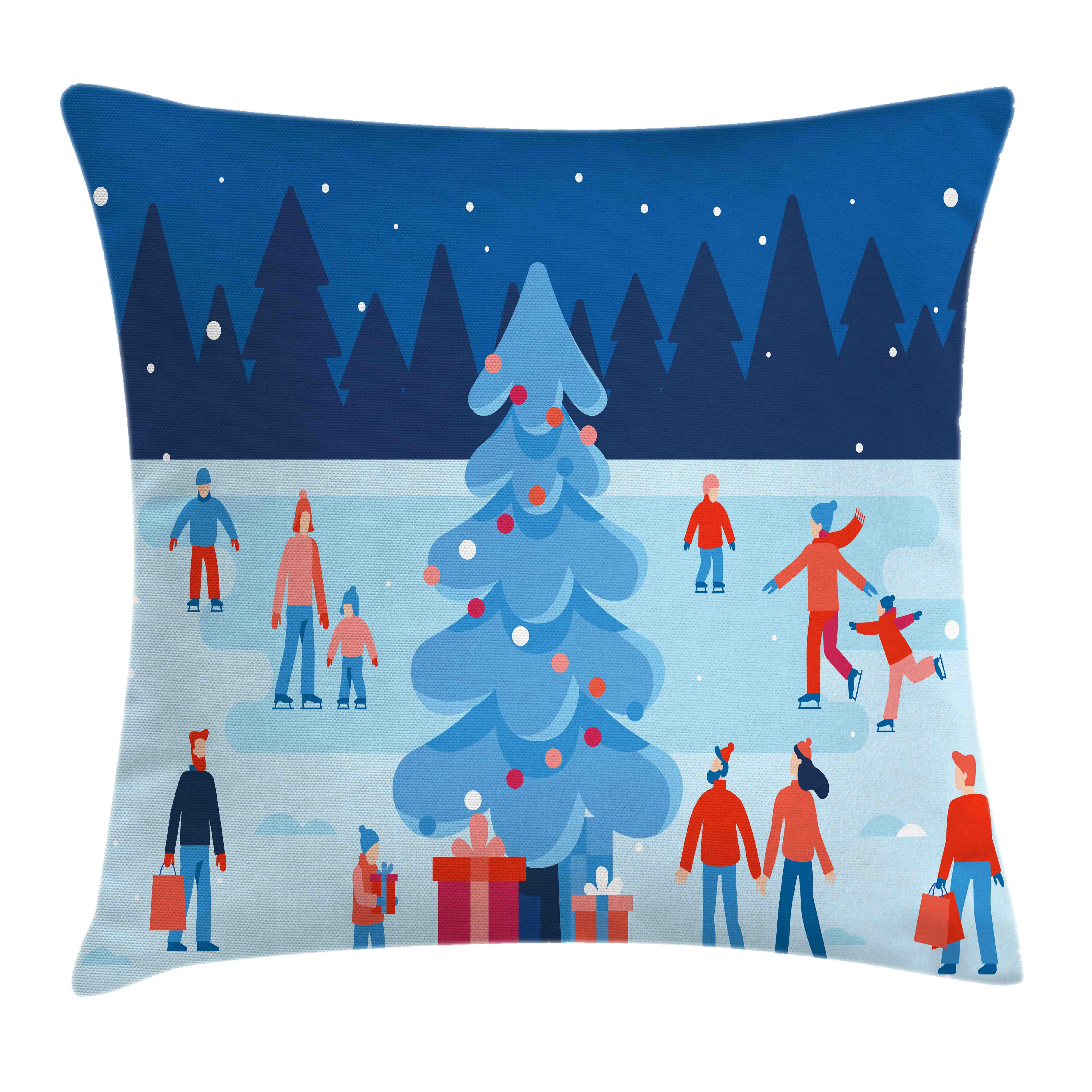 Kissenbezüge Reißverschluss Kissenhülle mit Farbfesten Farben Beidseitiger Druck, Abakuhaus (1 Stück), Schlittschuhe Weihnachtsszene Nacht