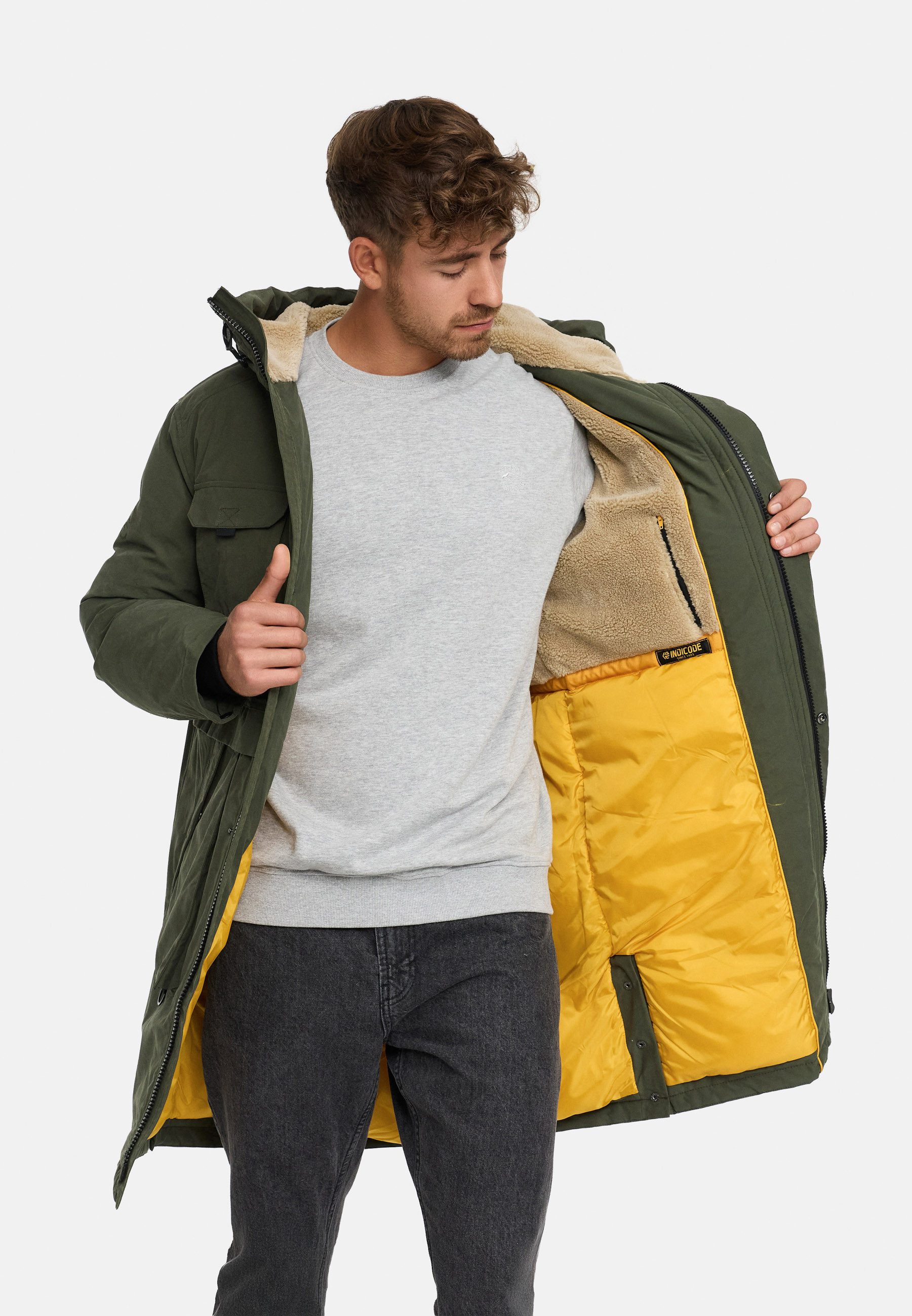 Indicode Winterjacke Herren INKristof Herrenparka Herrenjacke Langer Parka mit wärmender Wattierung