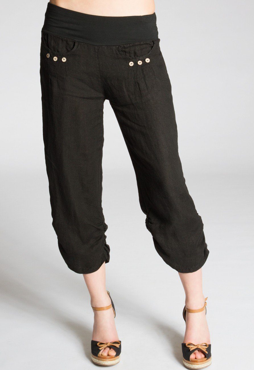 Caspar Leinenhose KHS017 Damen 3/4 Hose aus robustem Leinen mit breitem Stretch Bund - Made in Italy