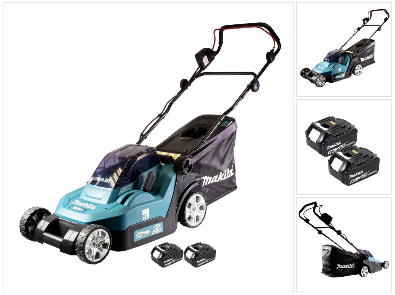 Makita Akkurasenmäher DLM 432 G2 Akku Rasenmäher 36 V (2x 18 V) 43 cm Brushless + 2x Akku