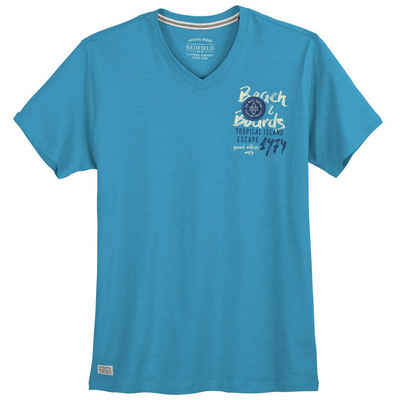 redfield V-Shirt Große Größen Herren V-Neck T-Shirt modisch azurblau