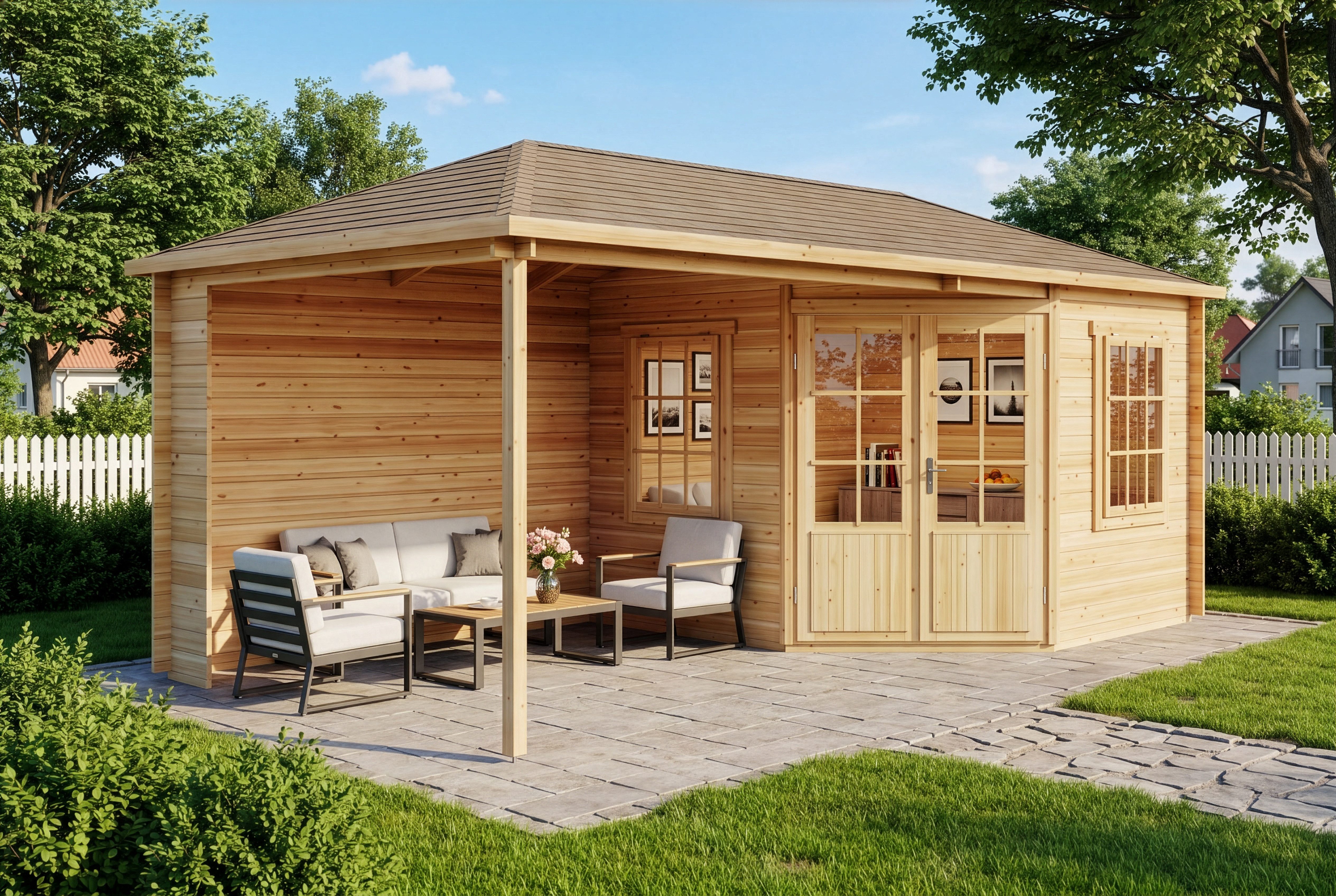 Alpholz Gartenhaus Holz 5-Eck Mosel, BxT: 614x317 cm, in Naturbelassen mit 28mm Wandstärke