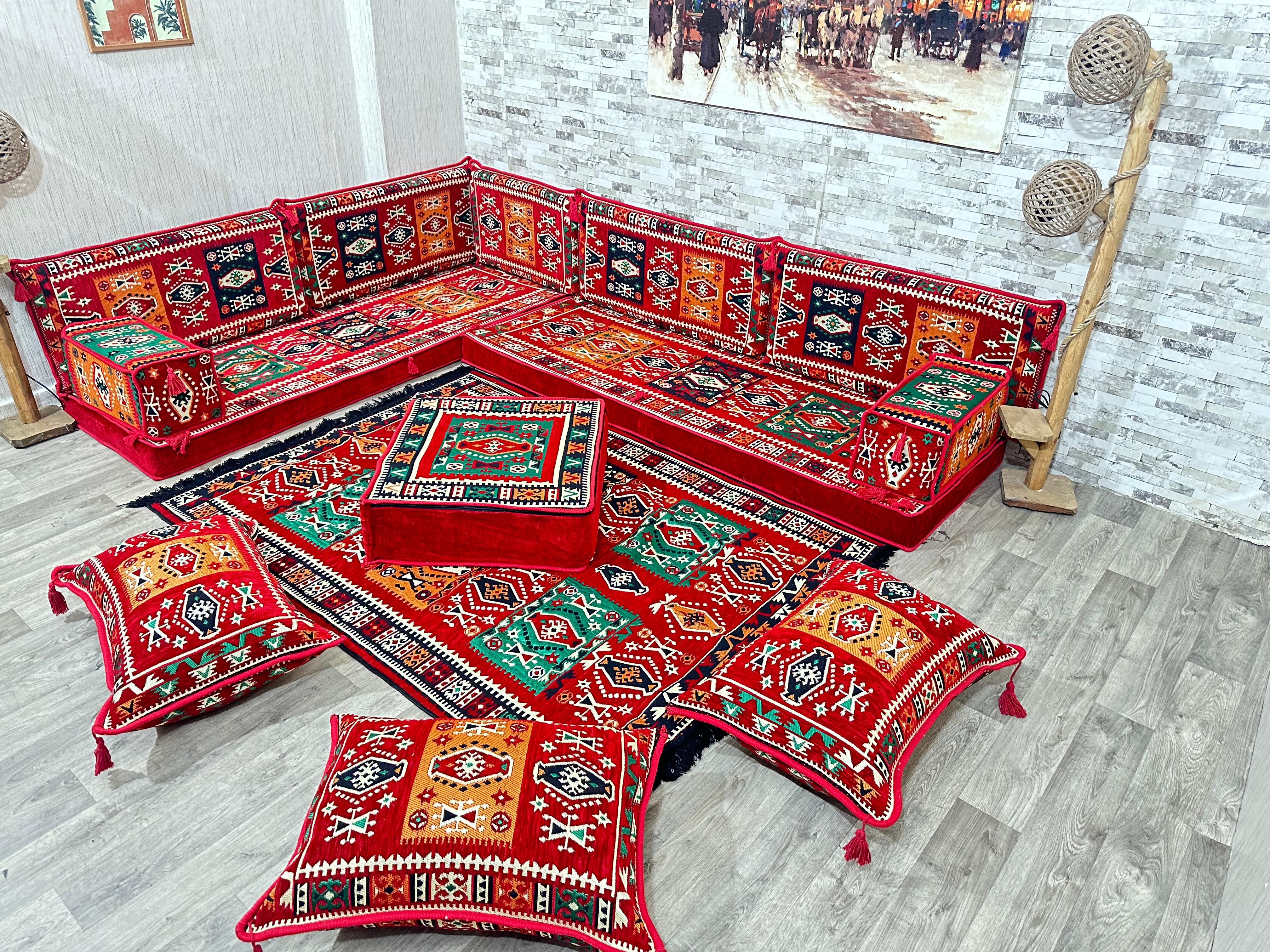 CaddeBuy Sofa Orientalische Sitzecke, Majlis Sofa, Sitzkissen, Bodensofa, Kelim, 14 Teile