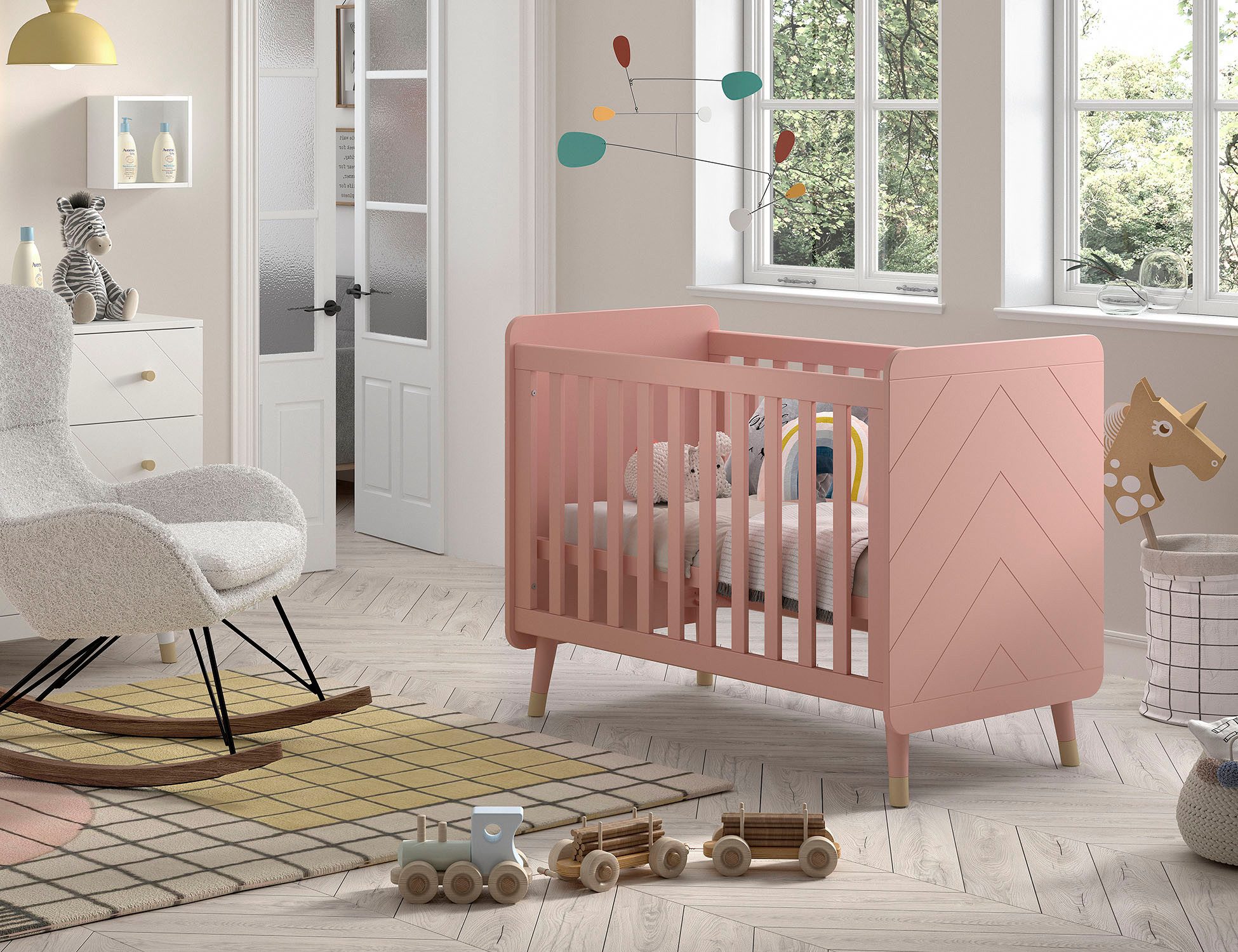 Vipack Kinderbett Billy, Babybett 60/120 cm, 3-fach verstellbarer Lattenrost (B/H/T ca. 123,6x96x68cm, hochwertig verarbeitet, moderne Optik), Ausf. MDF lackiert, wahlweise 3 Цвета(ов)