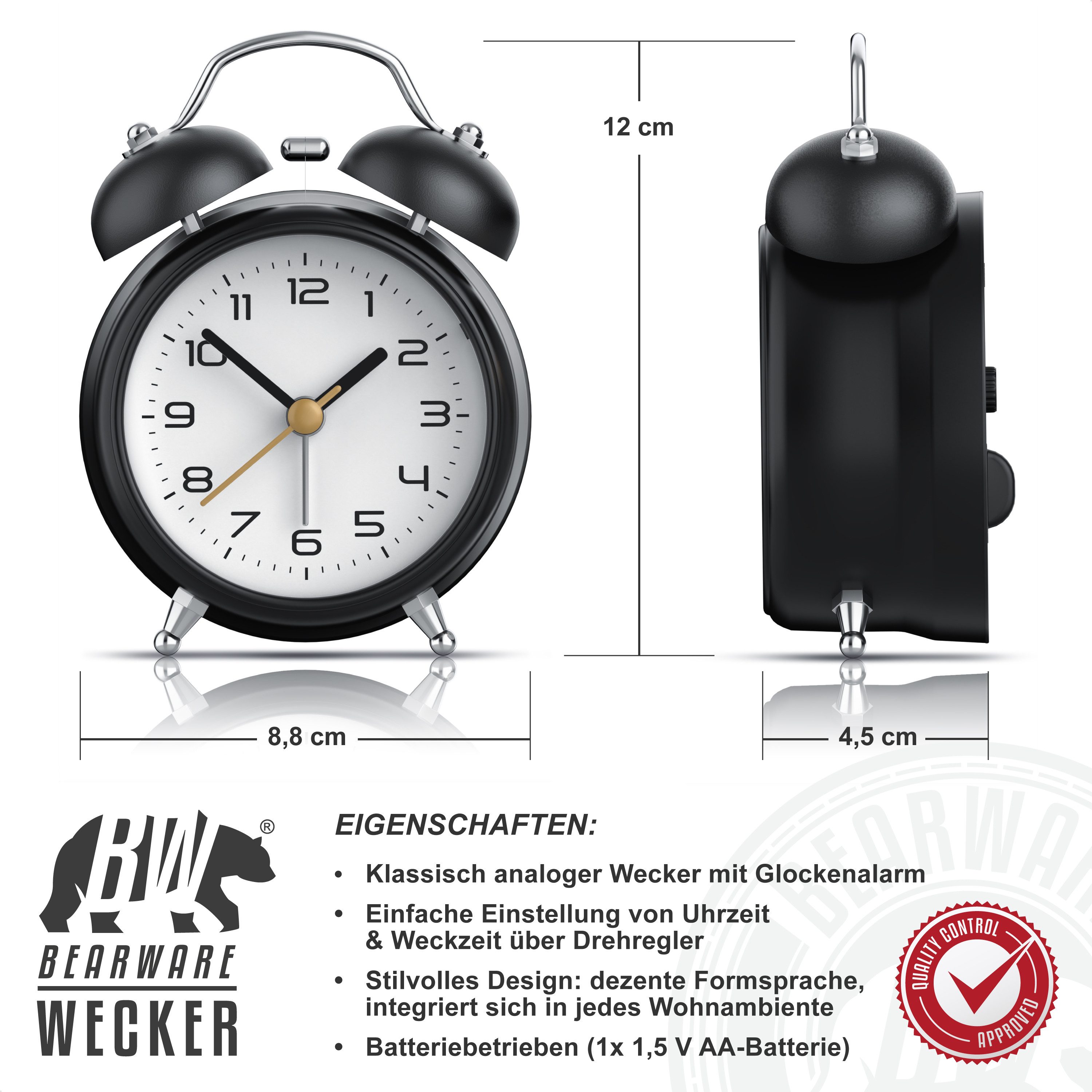 BEARWARE Wecker Analog, Retro, rund, Beleuchtet, lauter Glockenalarm für Ti günstig online kaufen