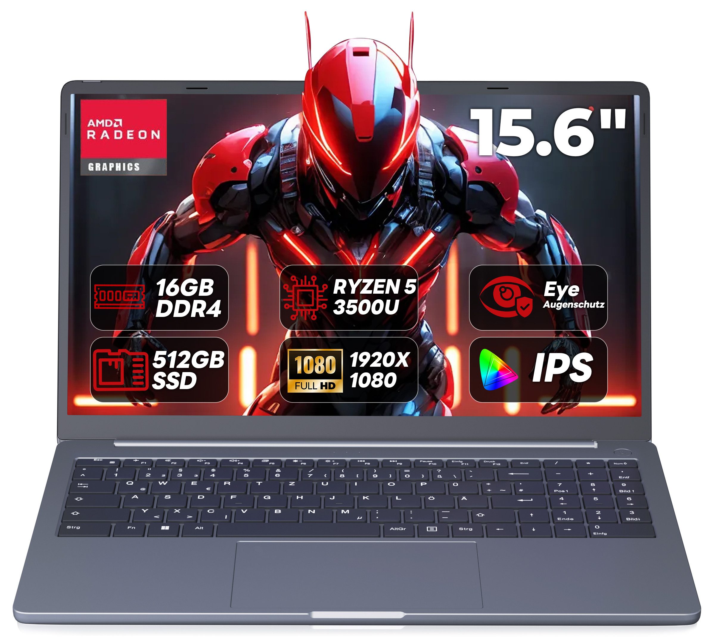 Rolipo Laptop 15.6"Full HD Display AMD Ryzen 5 3500U,16GB RAM 512GB SSD Business-Notebook (39,6 cm/15.6 Zoll, AMD AMD Ryzen 5 3500U AMD Ryzen 5 3500U, AMD Ryzen 5 3500U, 512 GB SSD, mit Touchpad-Steuerung & Webcam-Schalter & QWERTZ Tastatur)