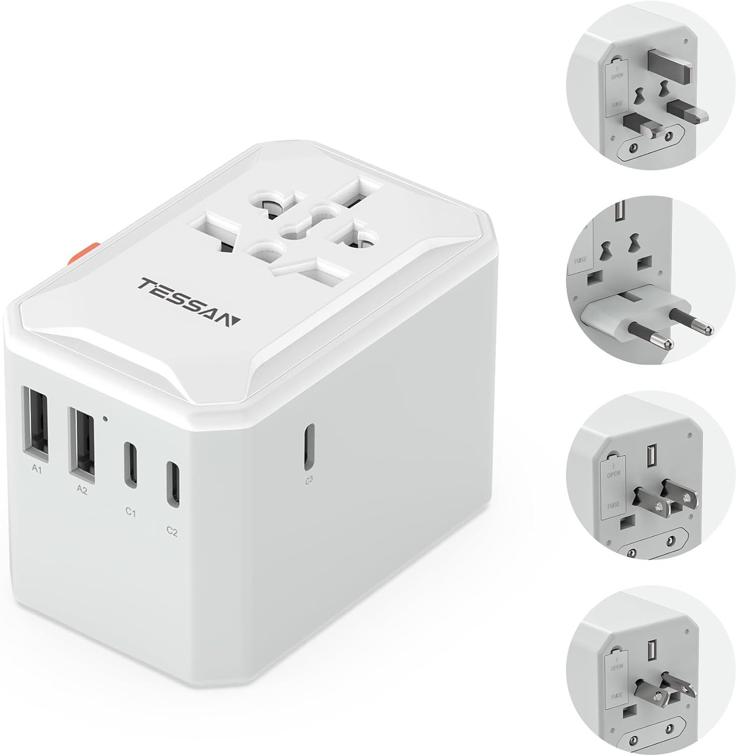 TESSAN Universal Reiseadapter Weltweit mit 3 USB C und 2 USB A für USA Reiseadapter