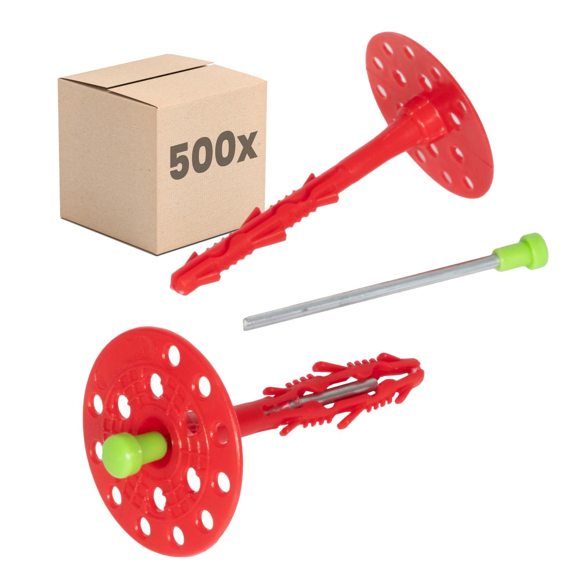 PROTEKTOR Schrauben- und Dübel-Set Dämmstoffdübel Ø8mm, Schlagdübel mit Stahlnagel für WDVS, (Dämmstoffdübel 500 Stück Ø8x200mm, 500 St., Fassadendübel für WDVS und zur Befestigung von Fassadendämmung), ETA-zertifizierte Schlagdübel Tellerdübel für alle Nutzungskategorien