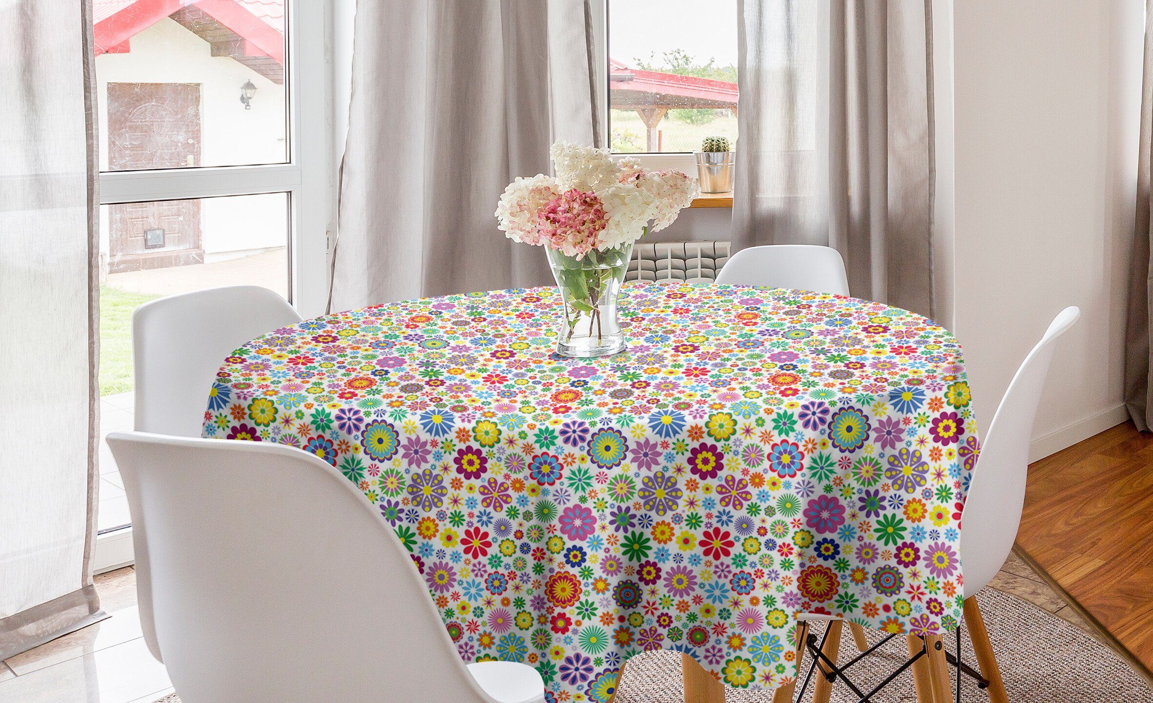 Küche Abdeckung Kreis Abakuhaus Esszimmer Tischdecke Hippie Tischdecke Dekoration, Fröhlich Blumen für