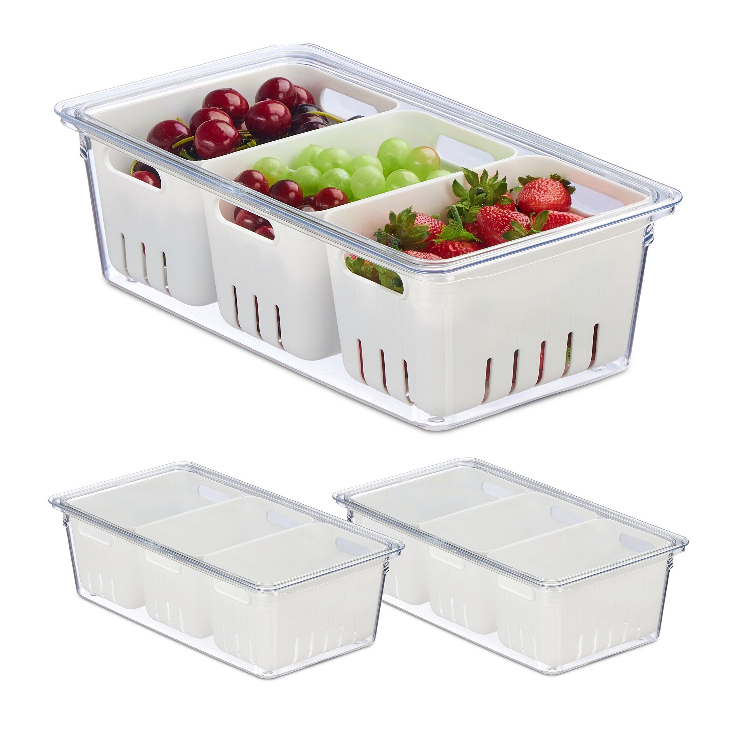 relaxdays Frischhaltedose Kühlschrank Organizer 3er Set, Kunststoff