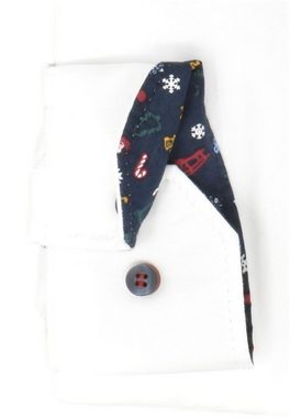 MARVELIS Flanellhemd Freizeithemd - Casual Fit - Langarm - Einfarbig - Weiß Weihnachtsmotive