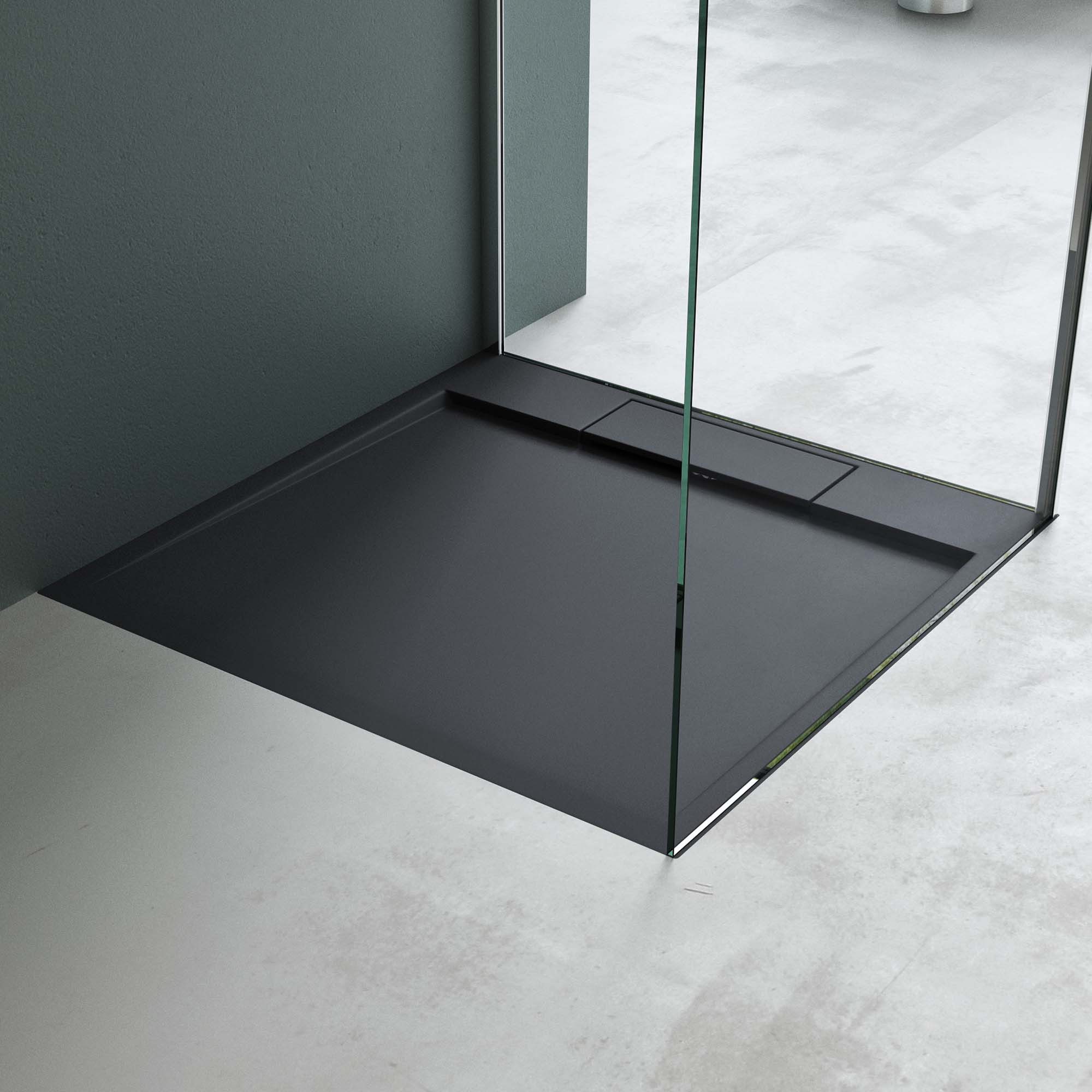 Mai & Mai Duschwanne Mineralguss Duschtasse Weiß Schwarz Höhe:4cm G04, Quadratisch+AL06