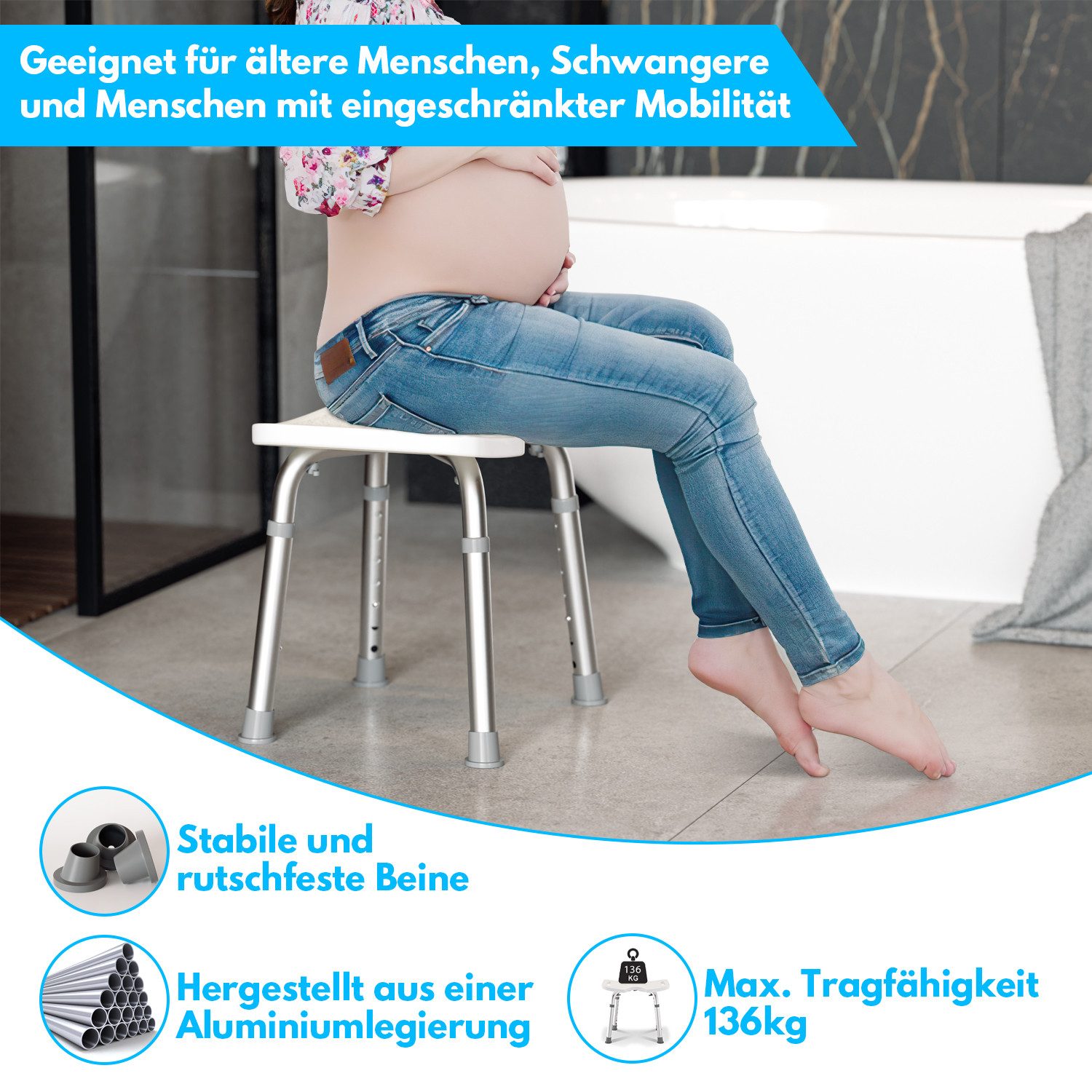 Clanmacy Duschhocker Duschhocker Badhocker belastbar bis 136 kg Duschstuhl