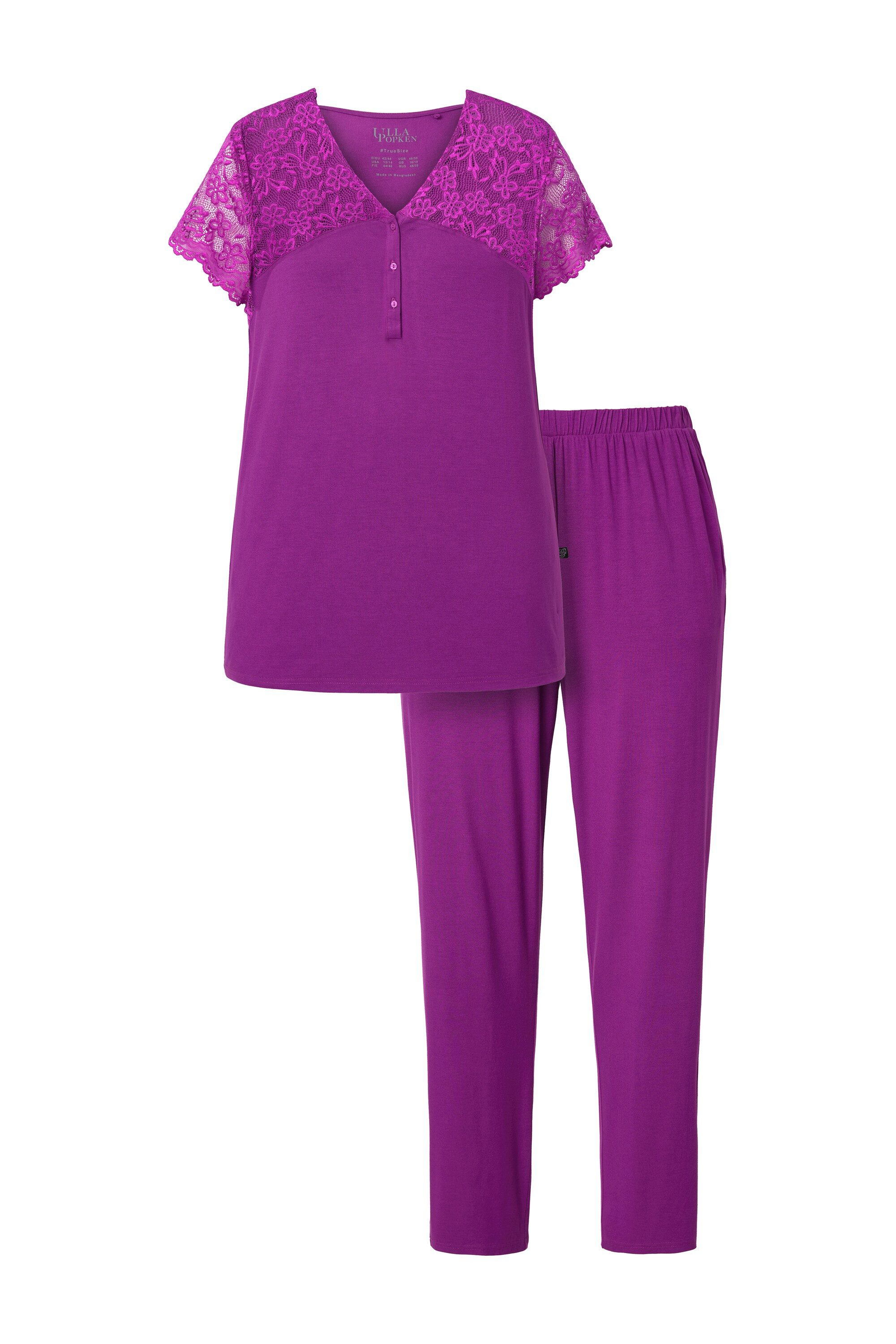 Ulla Popken Pyjama Pyjama Spitze V-Ausschnitt günstig online kaufen